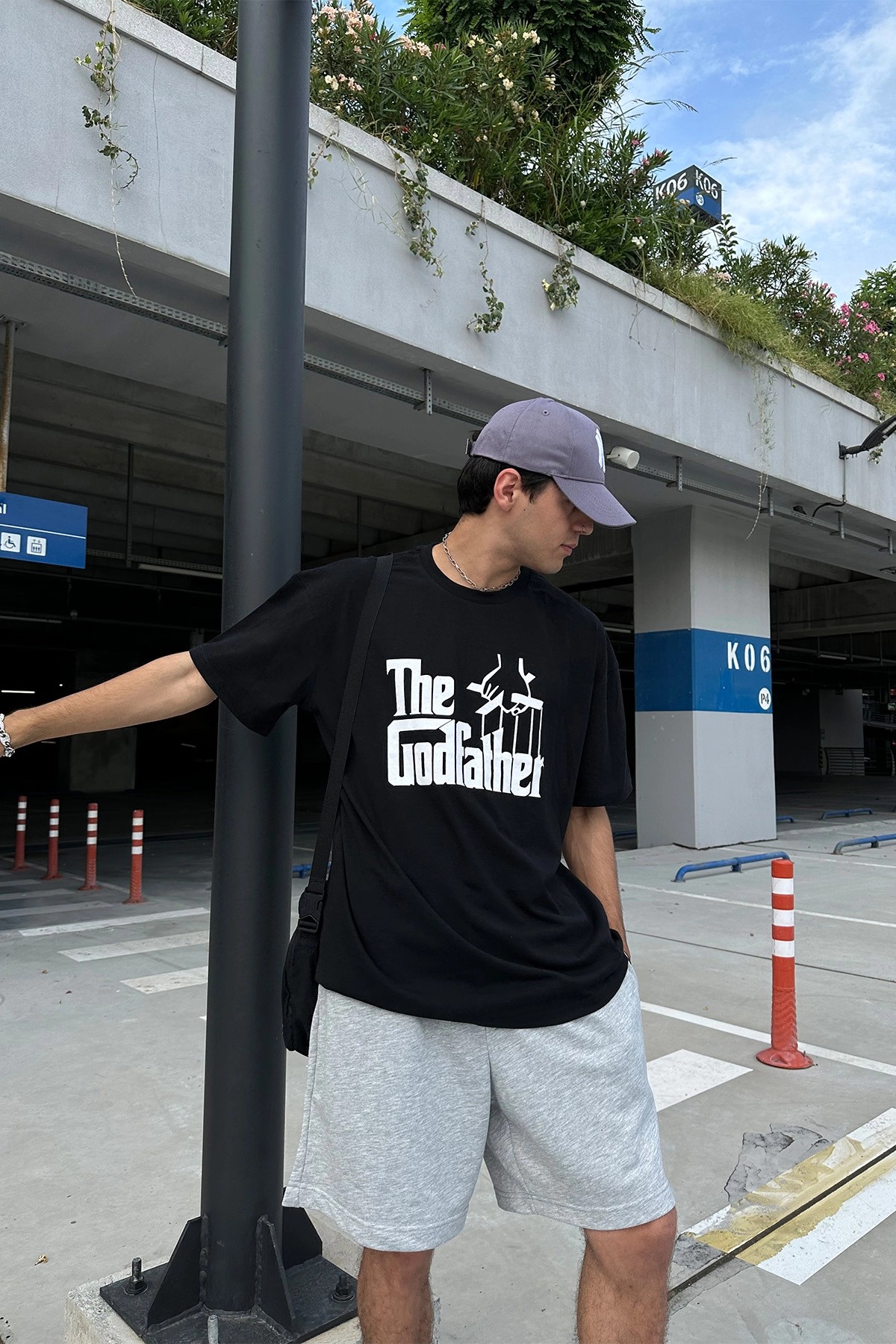 The God Father Baskılı Oversize Siyah T-Shirt