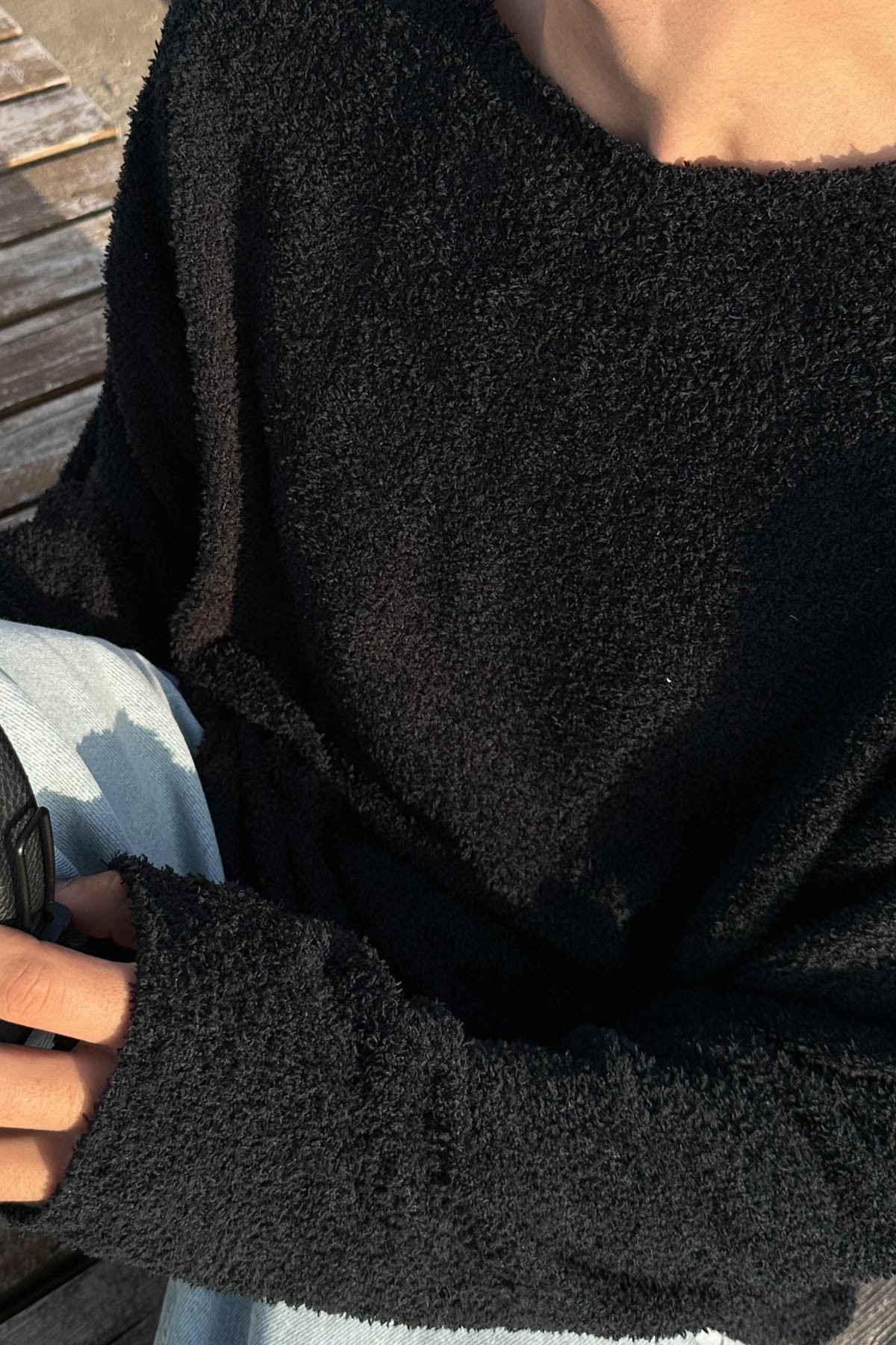Strix Siyah Peluş Kumaş Sweatshirt