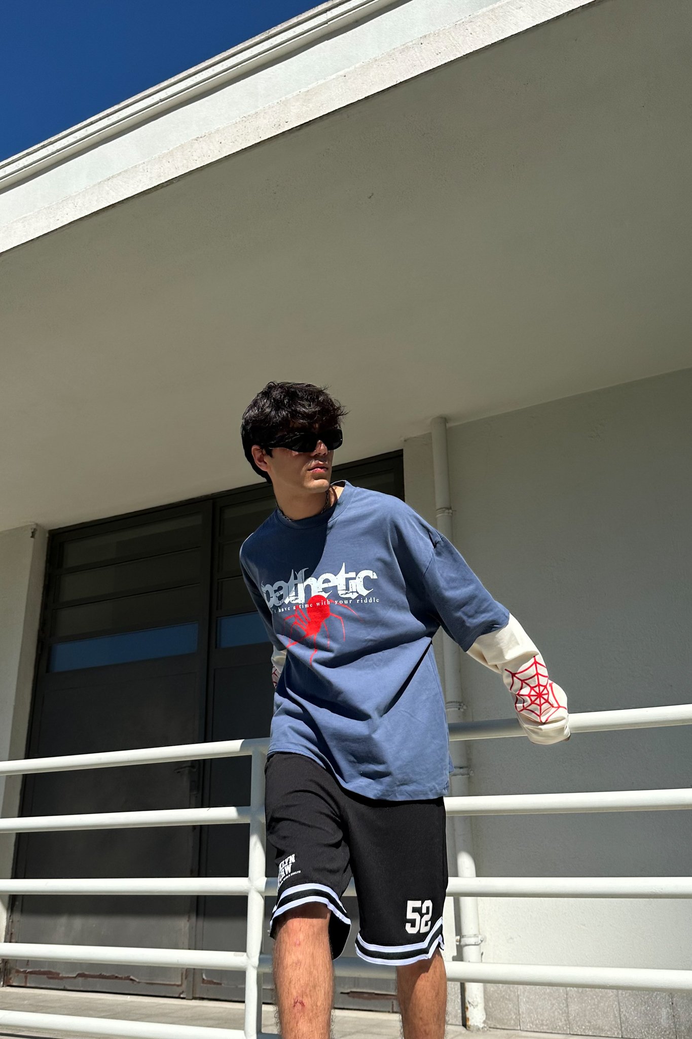 Örümcek Baskılı Lacivert Longsleeve