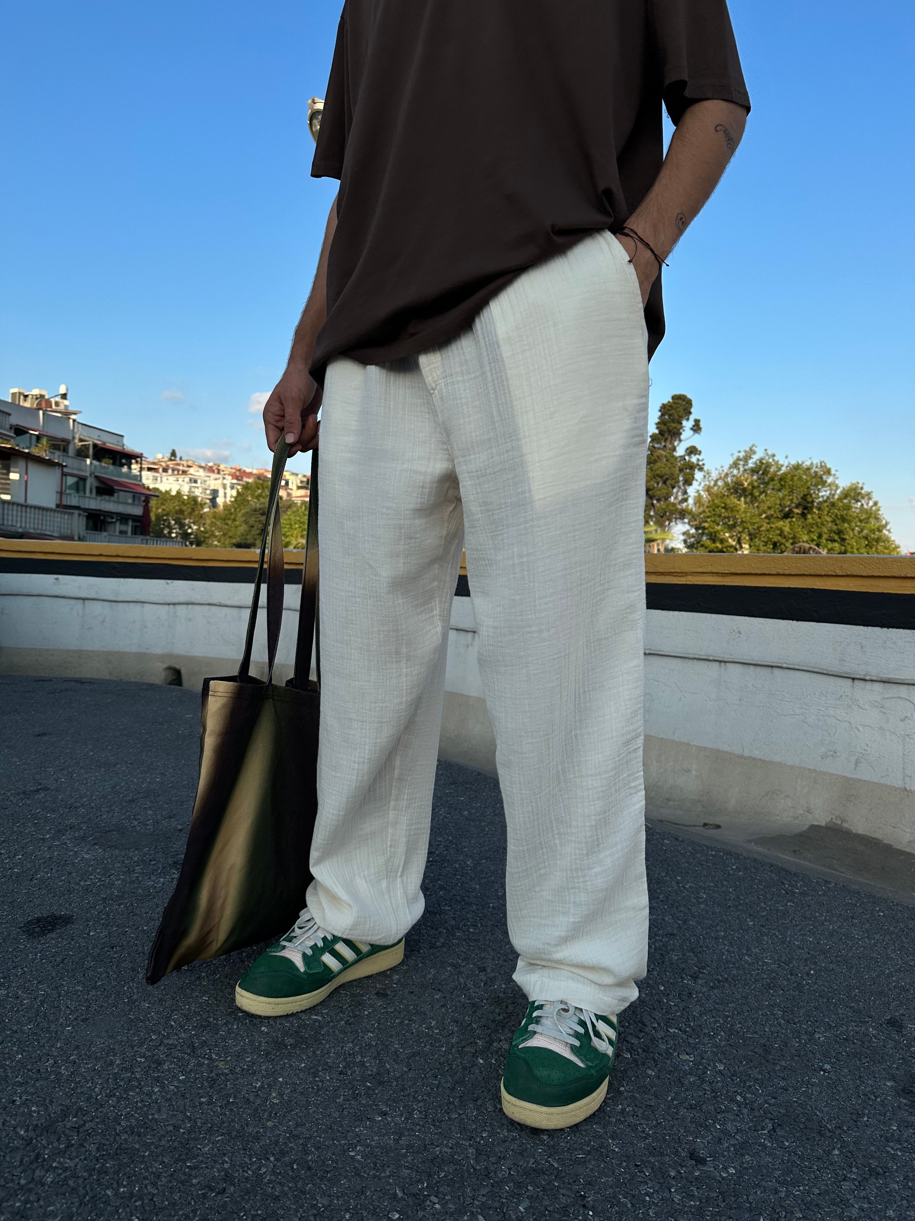 Müslin Krem Baggy Pantolon