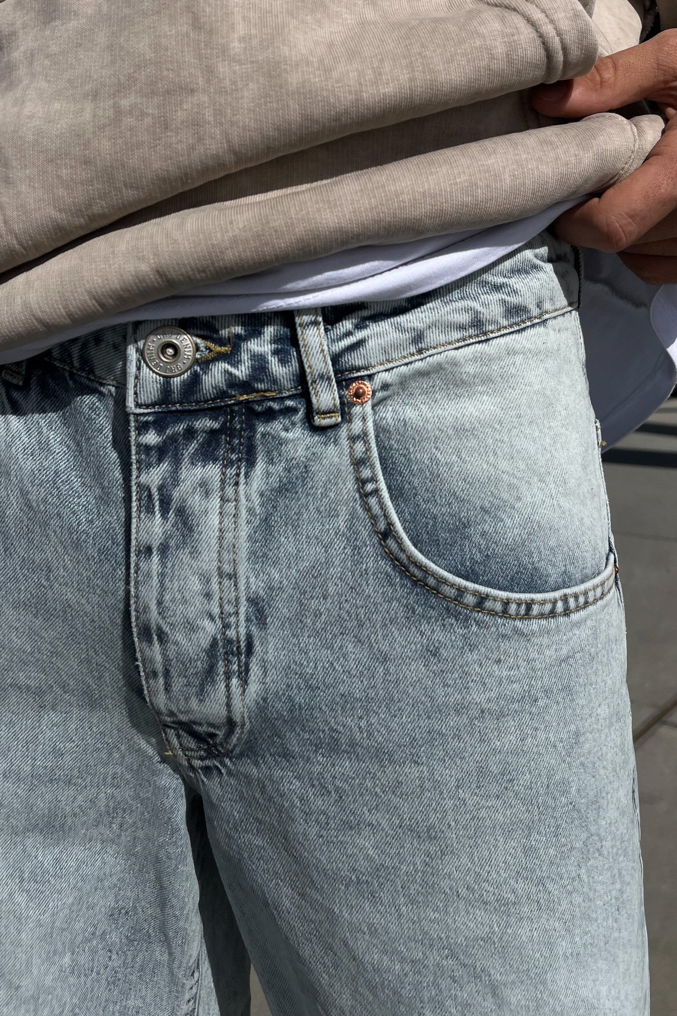 Yıkamalı Buz Mavi Baggy Jean