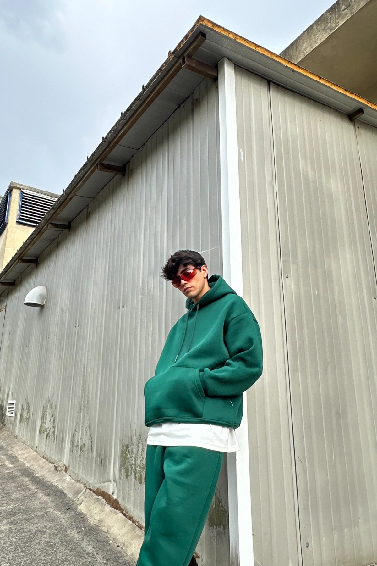 Basic Üç İplik Yeşil Sweatshirt