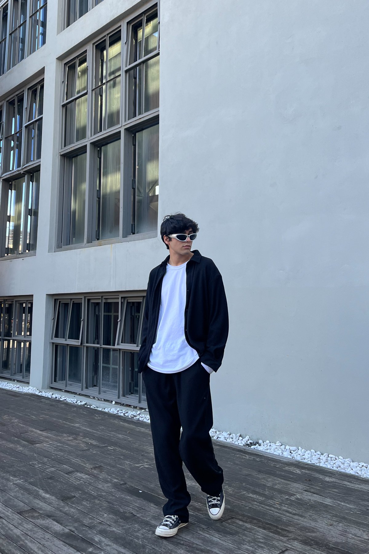 Fitilli Oversize Siyah Gömlek Takım