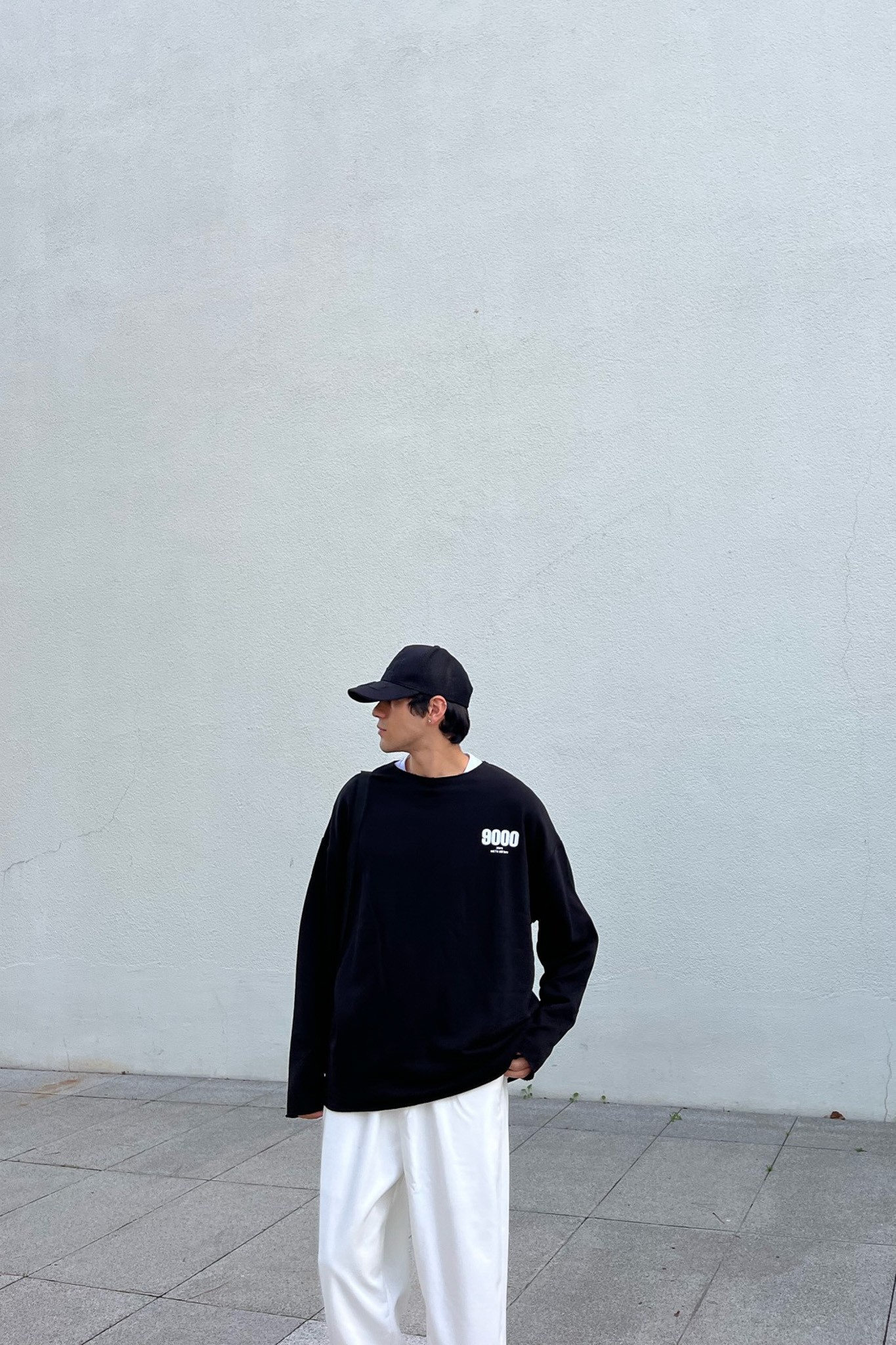 9000 Baskılı Siyah Oversize Sweatshirt