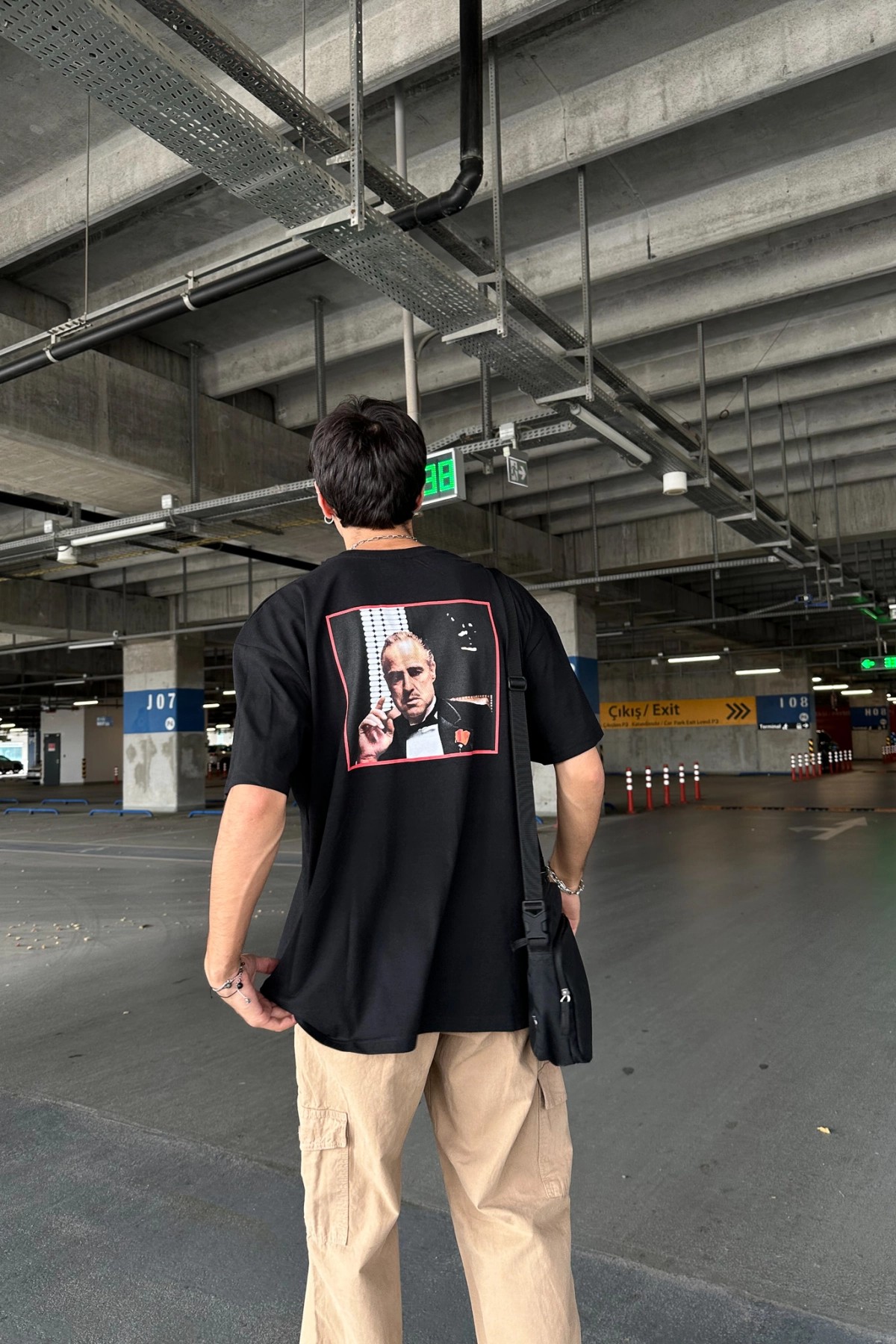 God Father Baskılı Siyah Oversize T-Shirt