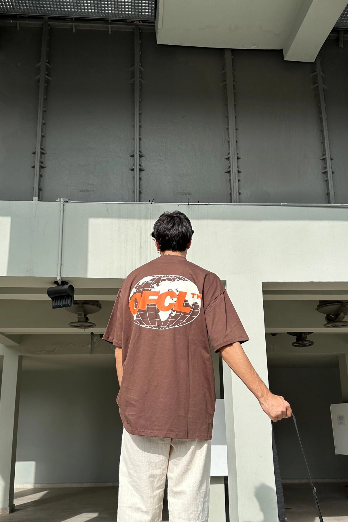 OFCL Baskılı Kahverengi Oversize T-Shirt