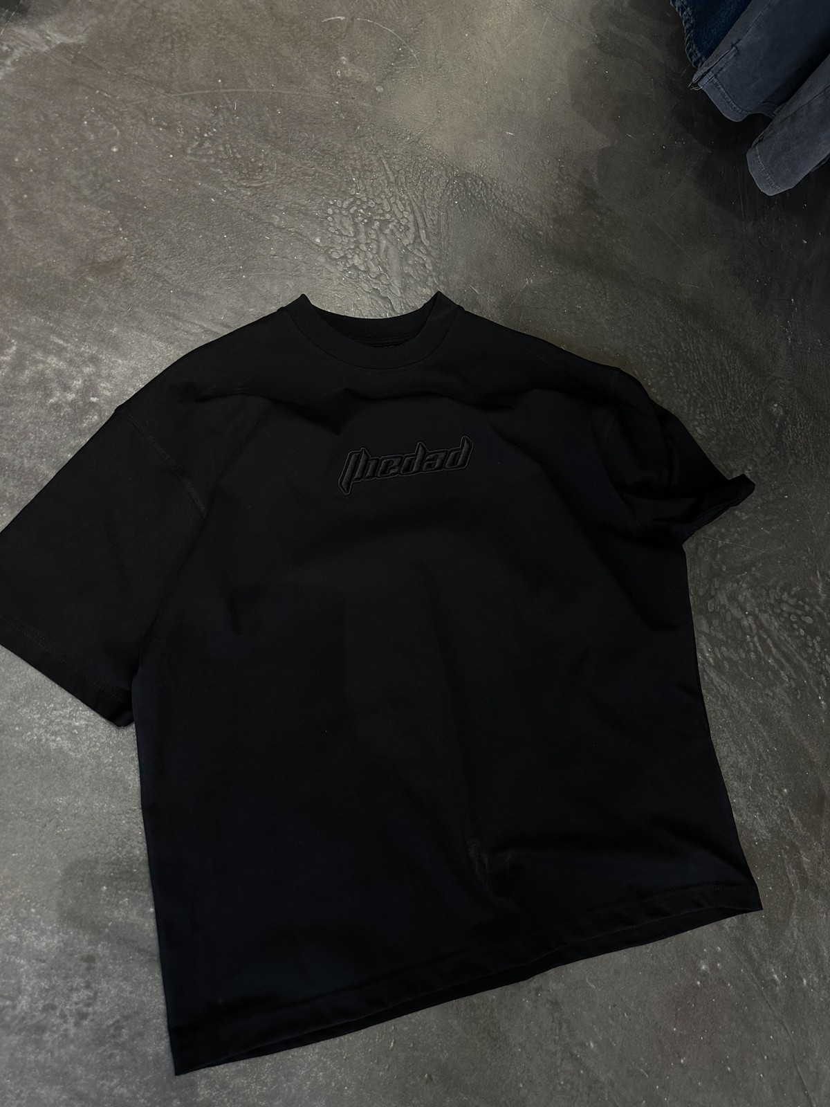 Dad İşlemeli Oversize T-shirt  - Siyah