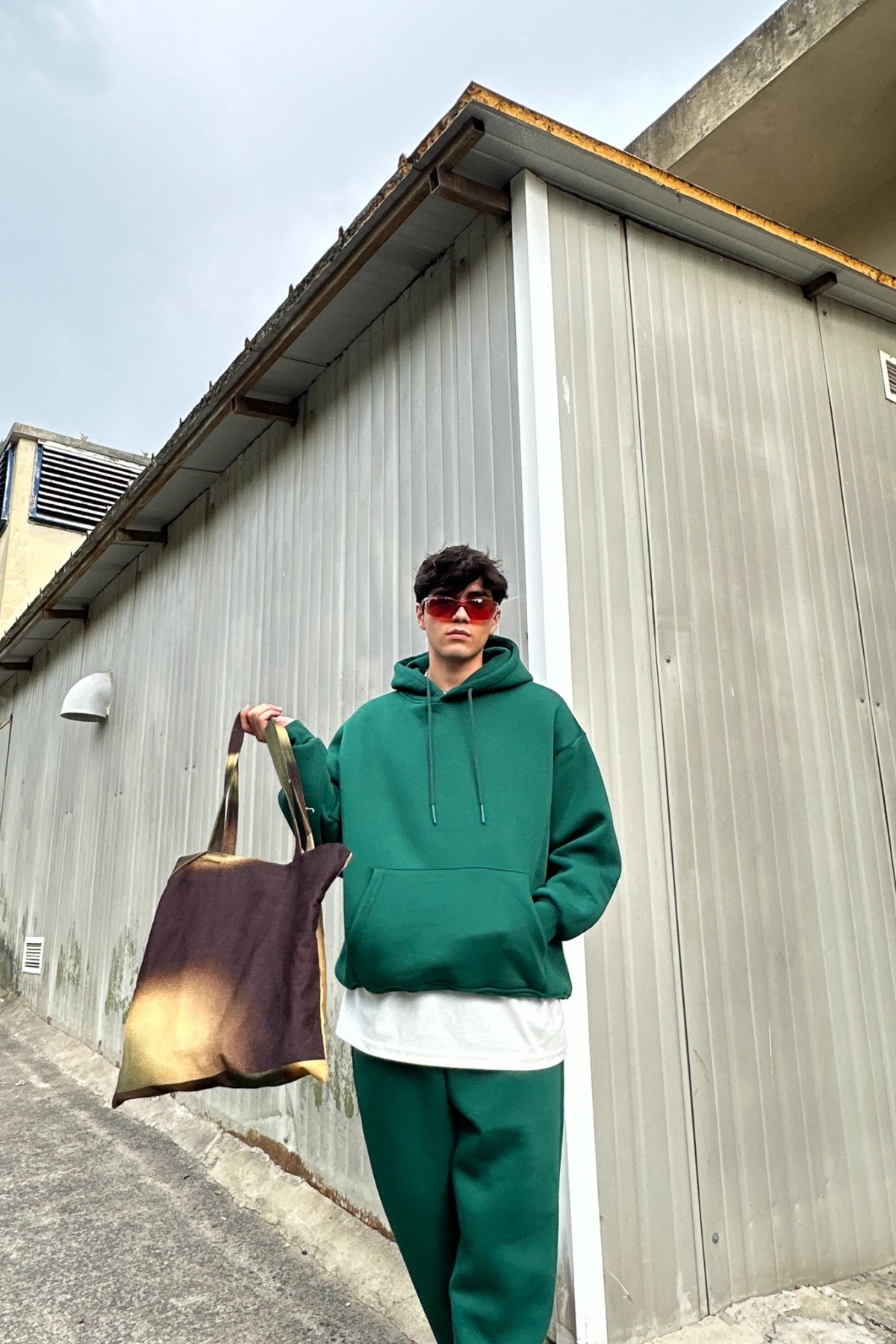 Basic Üç İplik Yeşil Sweatshirt