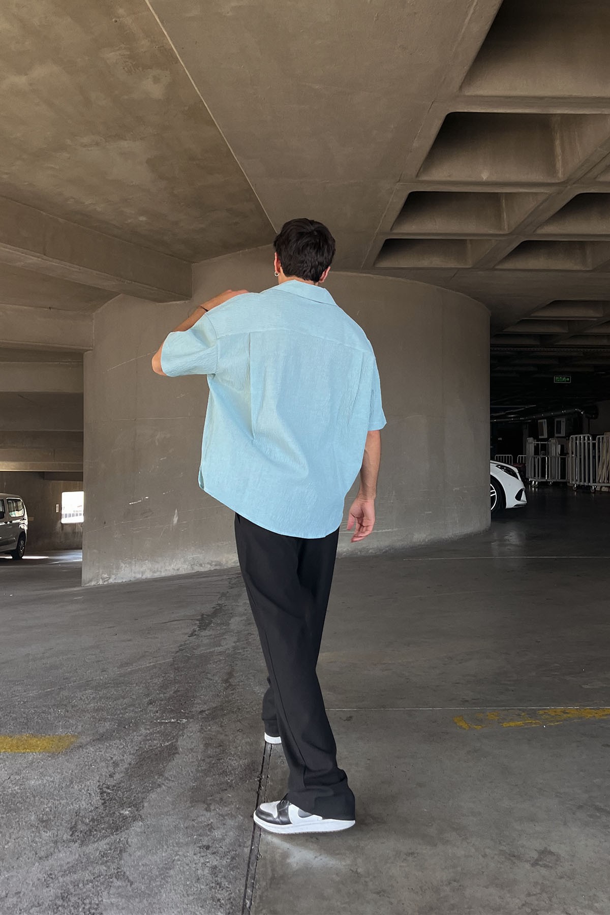 Liner Kısa Kol Oversize Mavi Gömlek