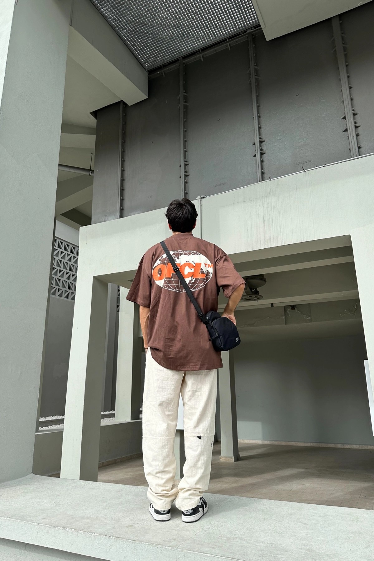 OFCL Baskılı Kahverengi Oversize T-Shirt