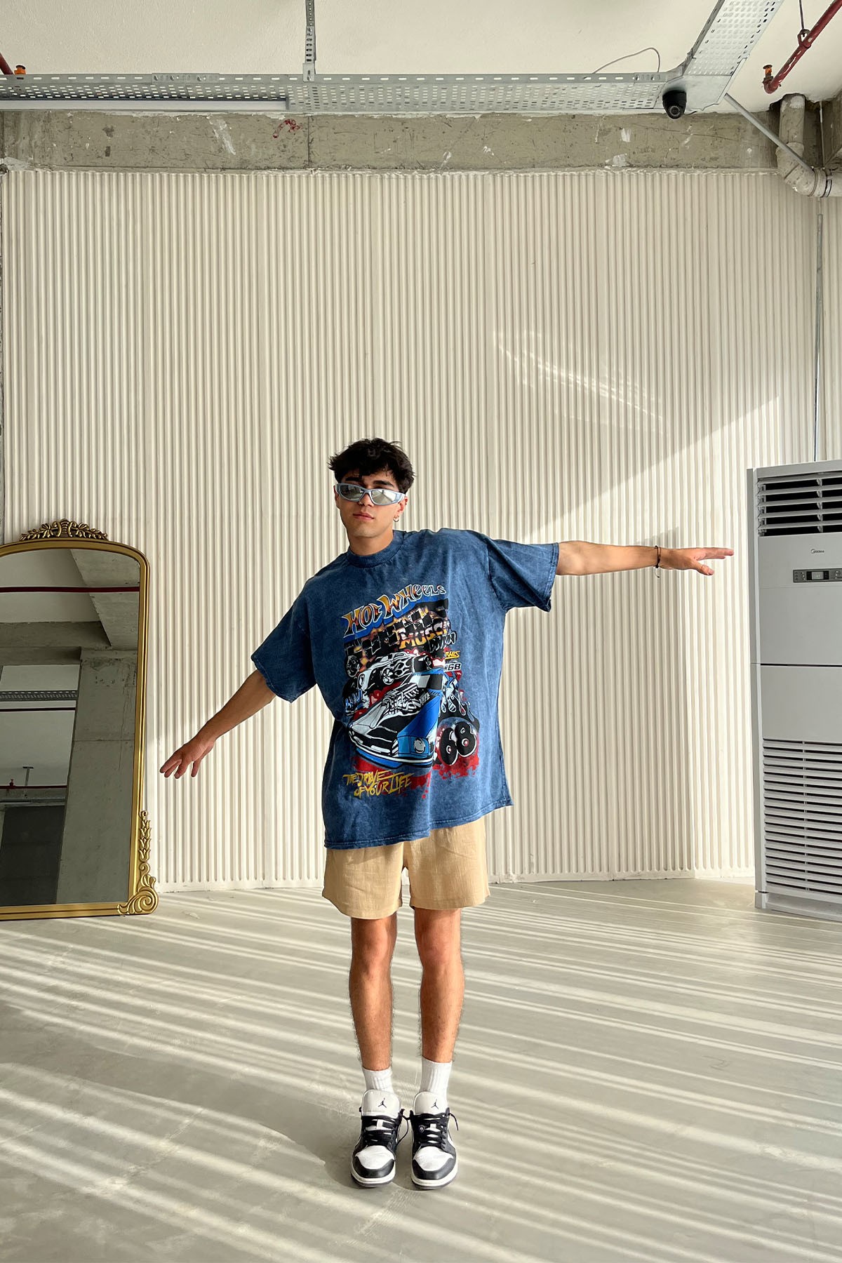 Hot Wheels Baskılı Oversize Lacivert T-Shirt