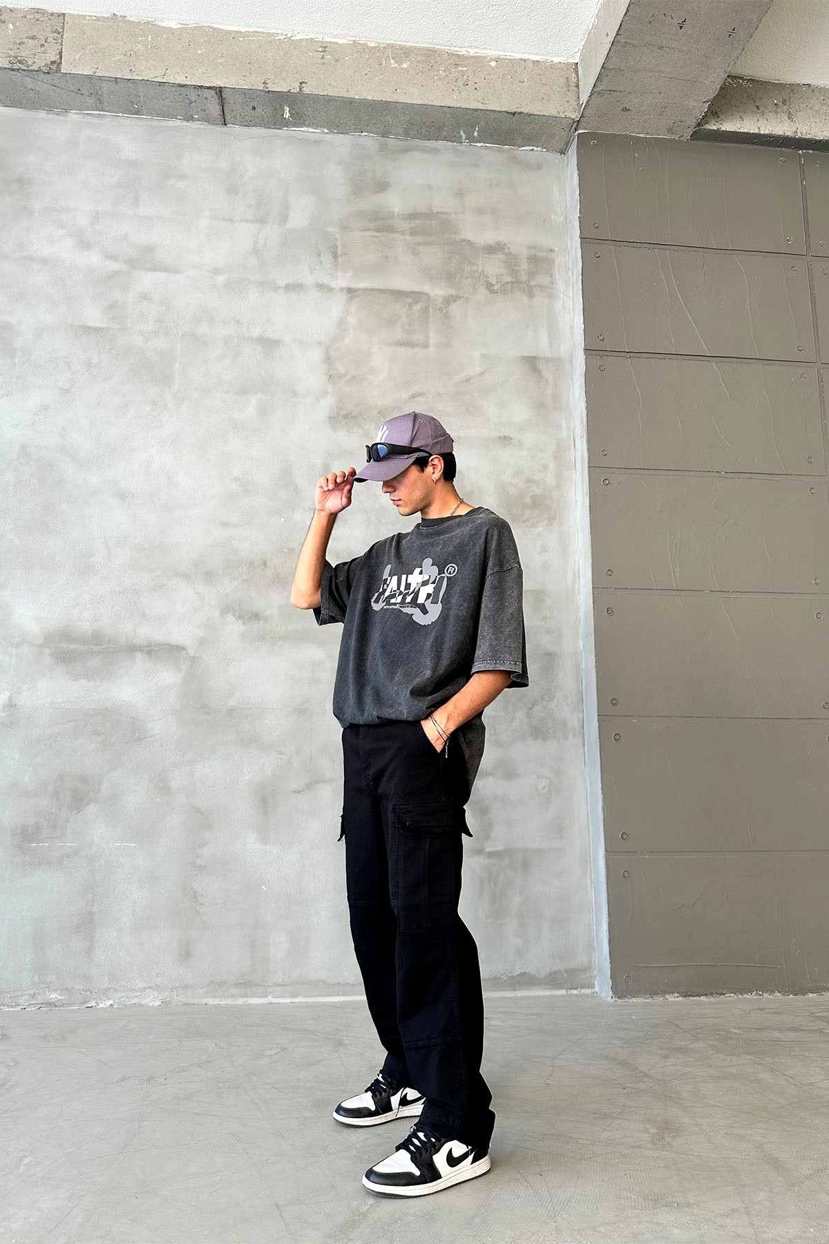 Faıth Baskılı Oversize Antrasit T-Shirt