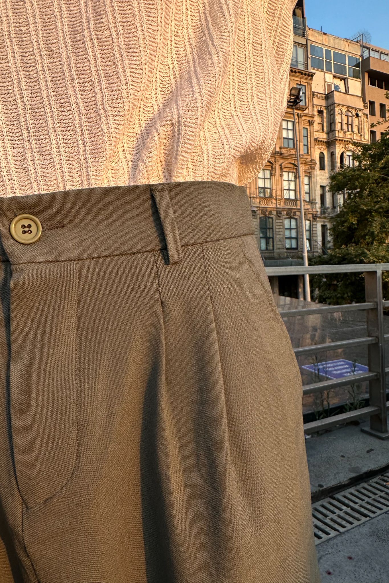Basic Yeşil Kumaş Baggy Pantolon