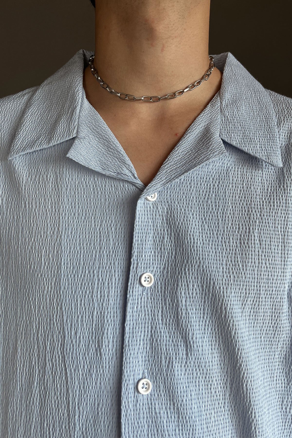 Liner Kısa Kol Oversize Mavi Gömlek