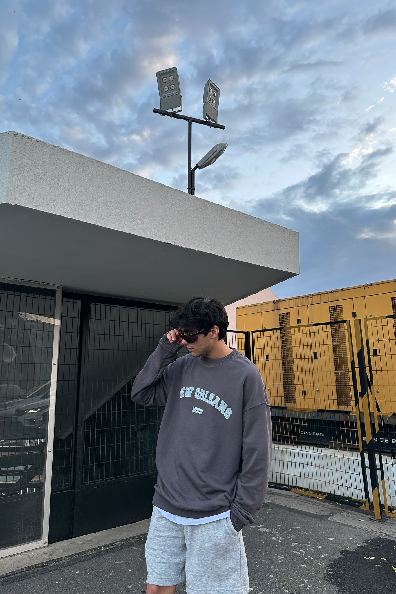 New Orleans Baskılı Füme Oversize Sweatshirt