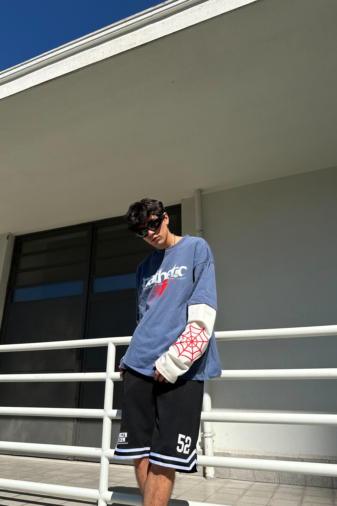 Örümcek Baskılı Lacivert Longsleeve