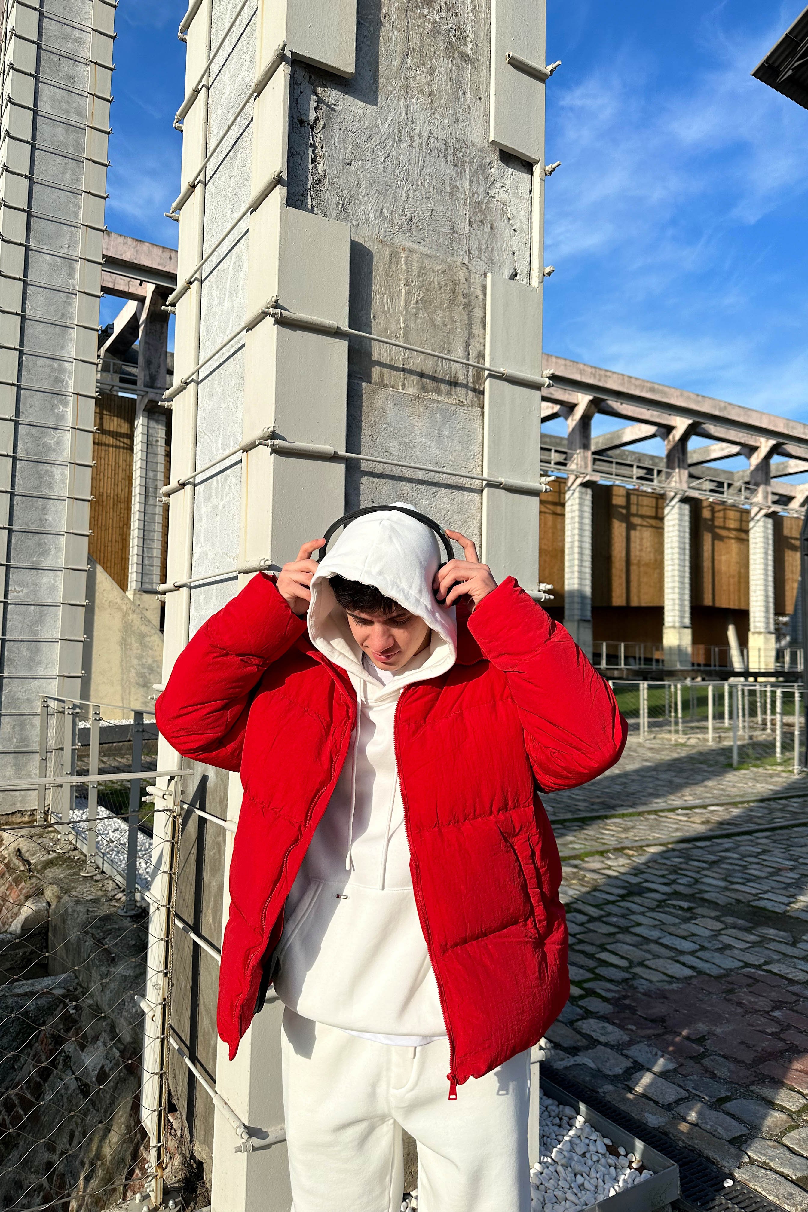 Fermuarlı Puffer Mont - kırmızı