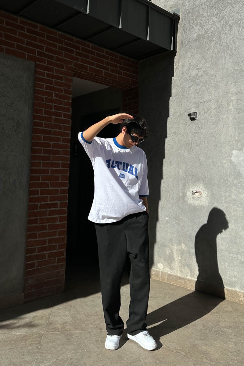 Actual Baskılı Oversize Beyaz T-shirt