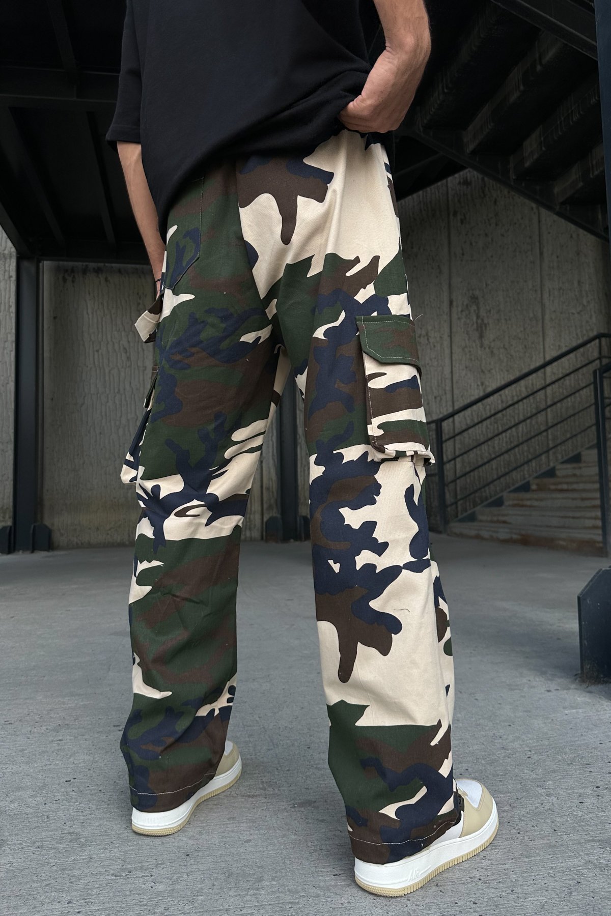 Kargo Cepli Kamuflaj Baggy Pantolon