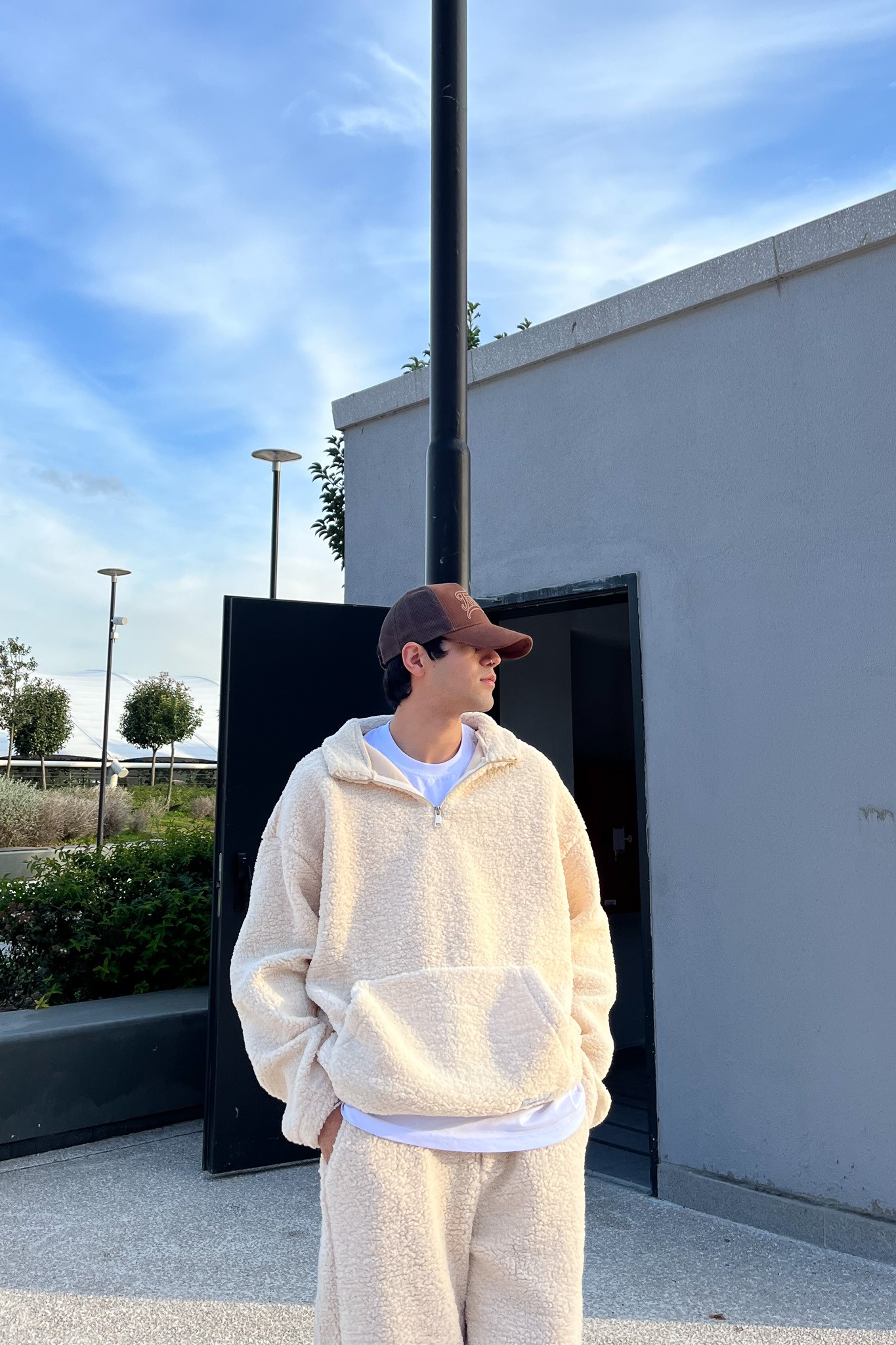 Oversize Fleece Bej Takım