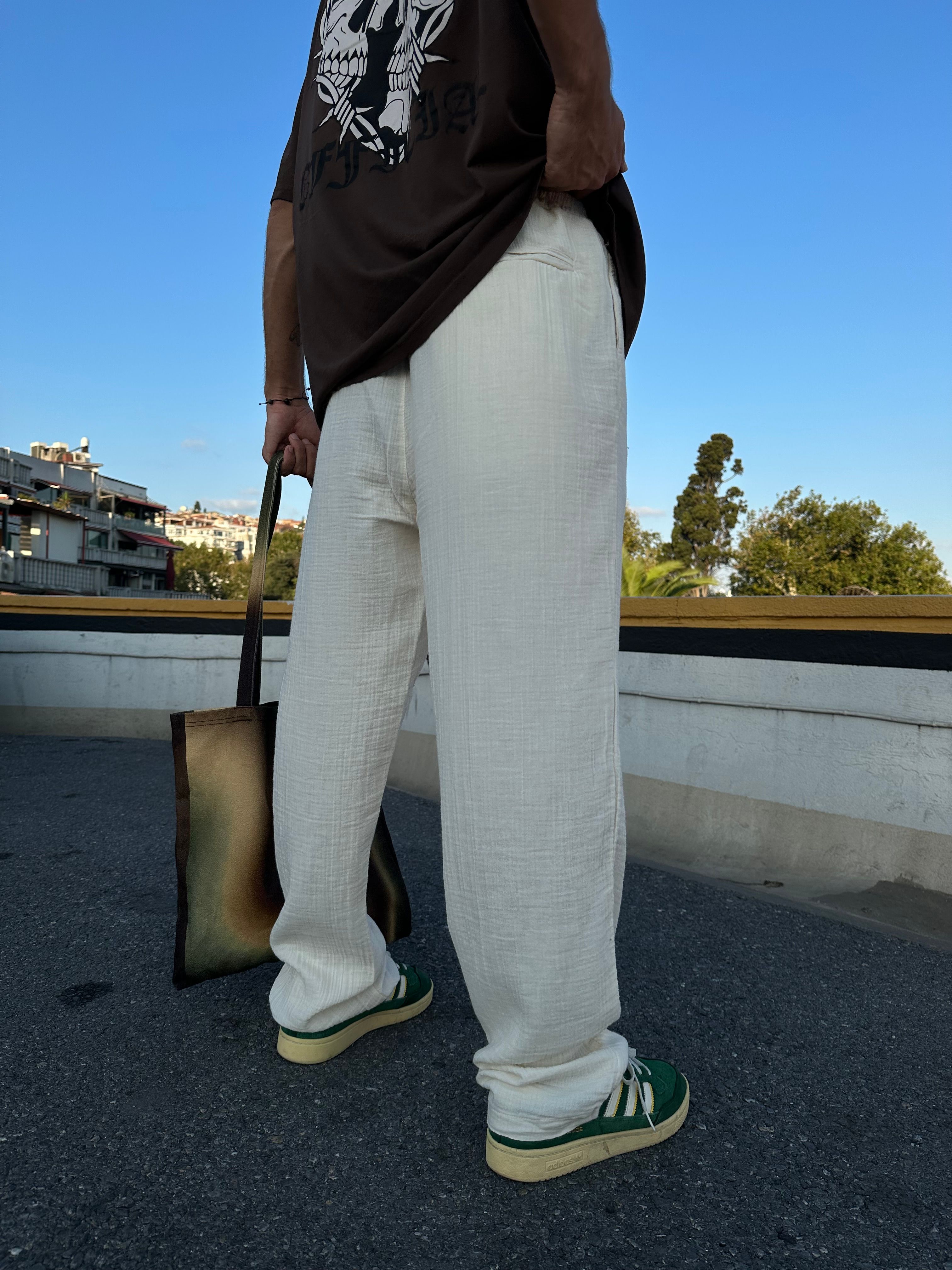 Müslin Krem Baggy Pantolon