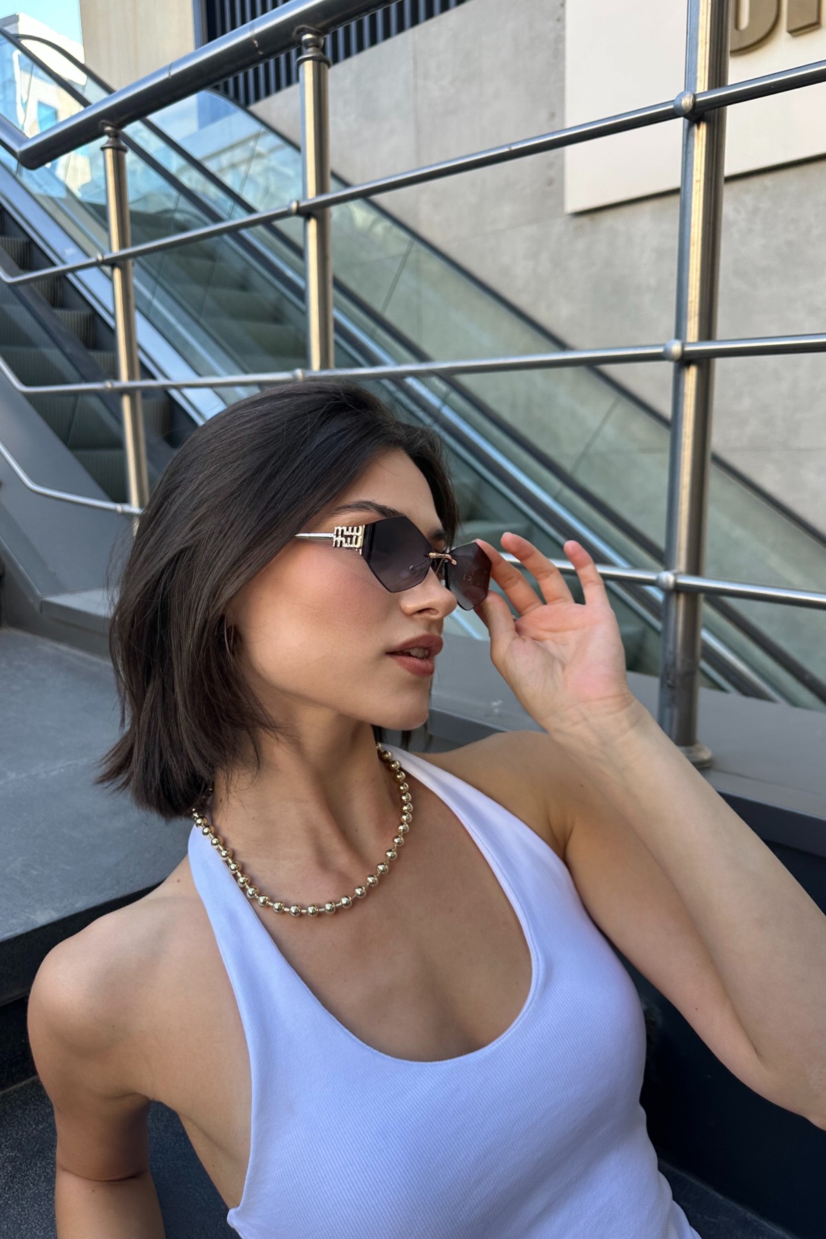 The Retro Altıgen Miu Miu Gözlük Haki