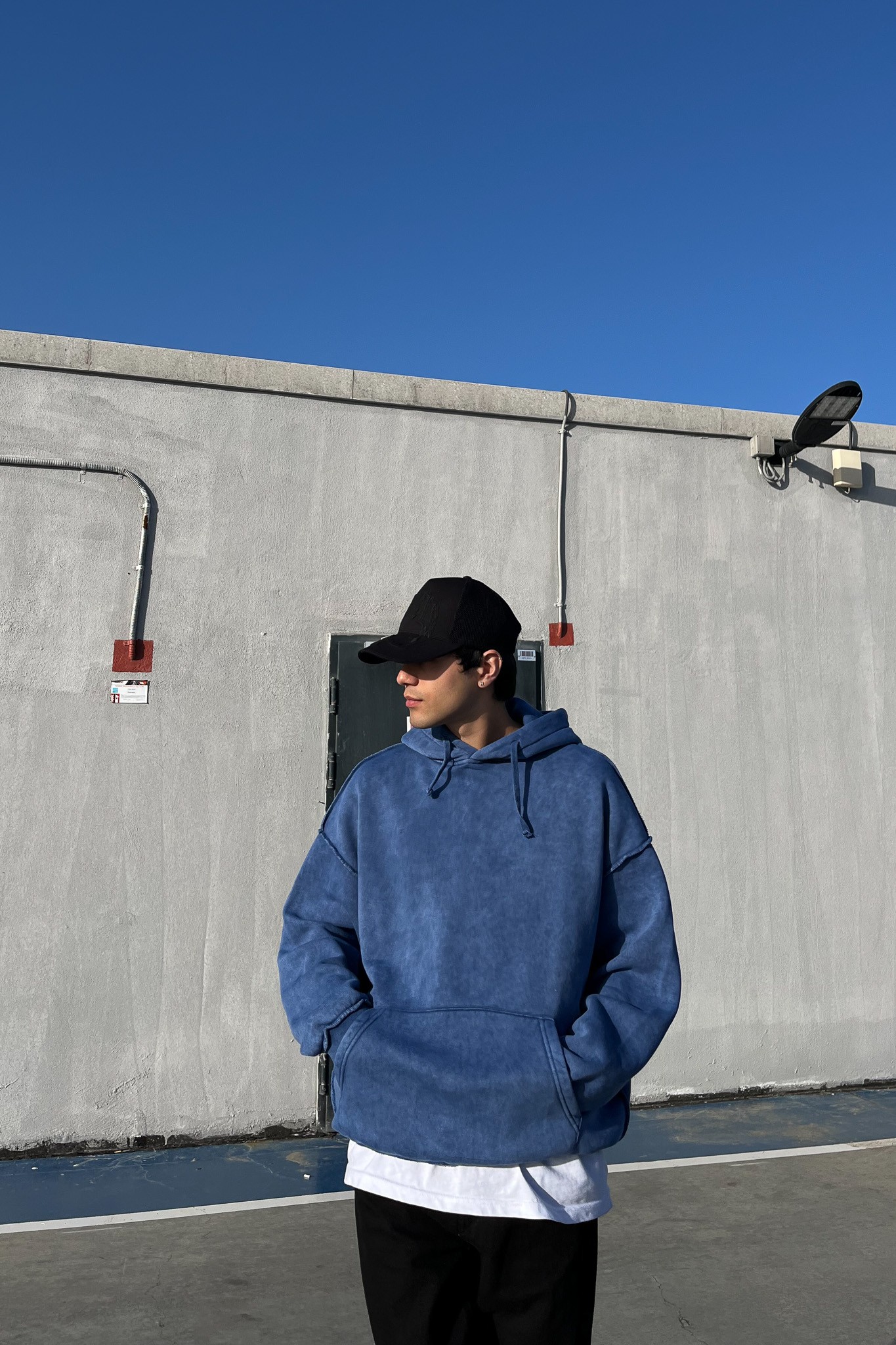 Acid Wash Premium İndigo Hoodie