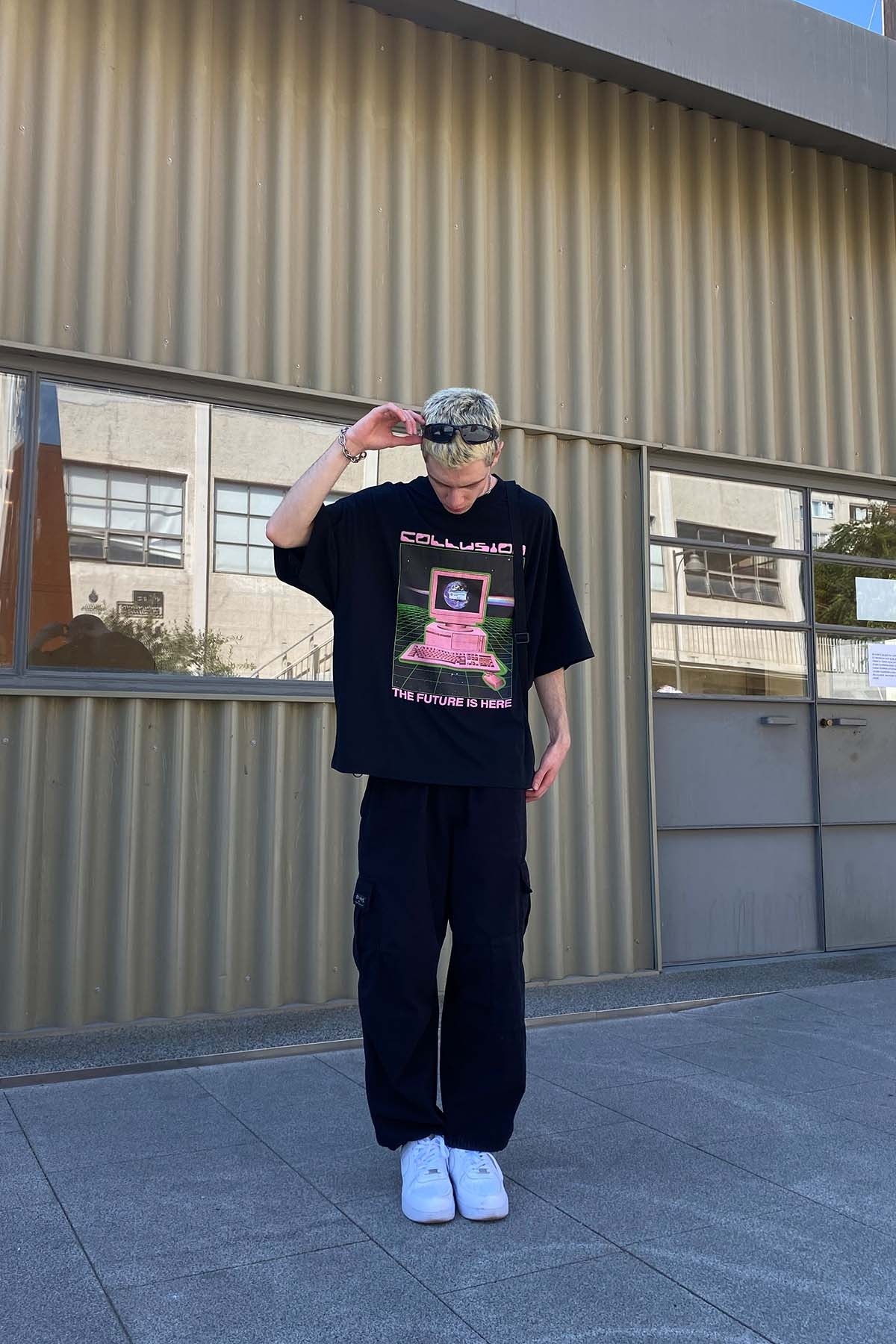 Collusıon Baskılı Siyah T-Shirt