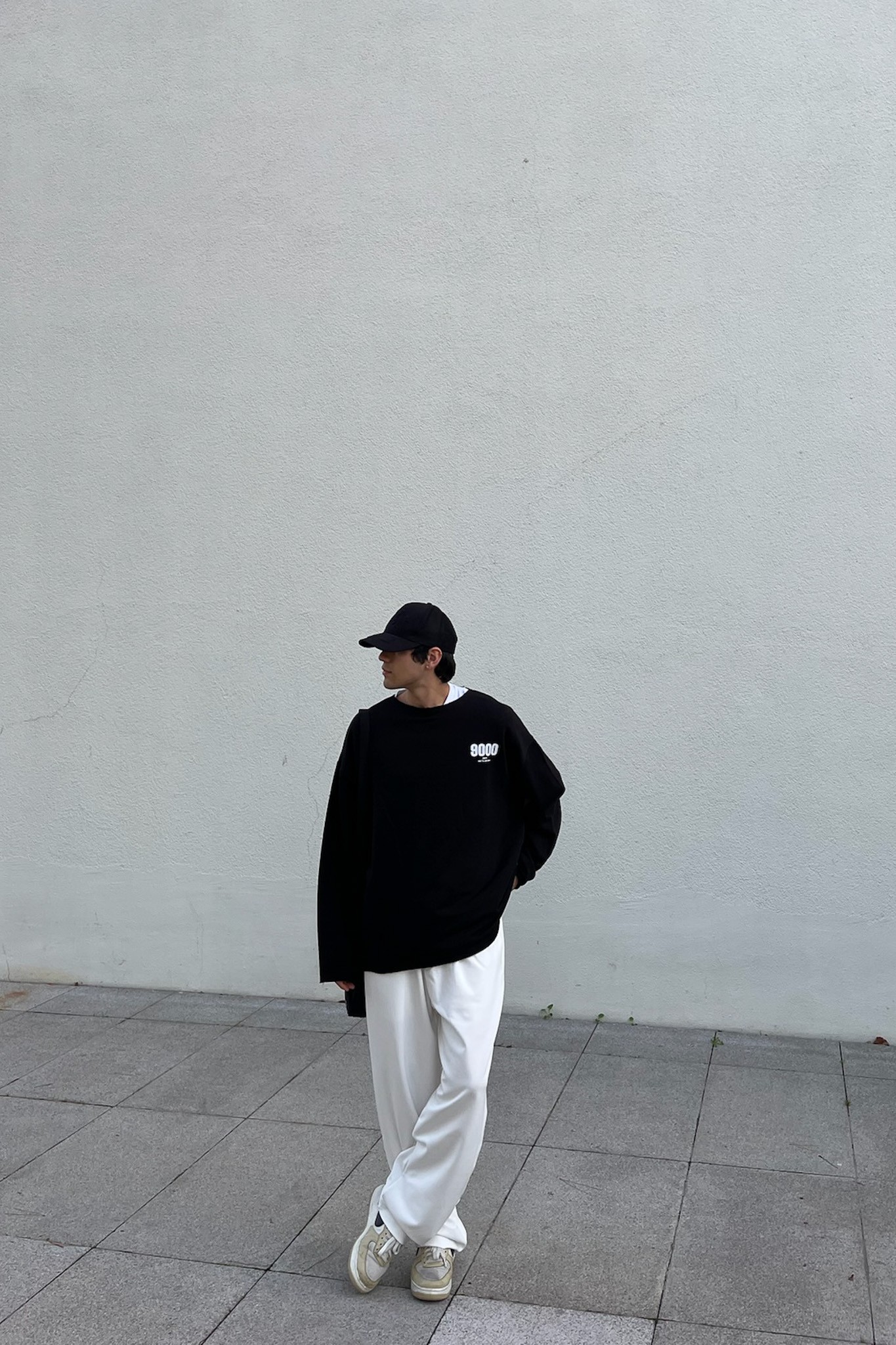 9000 Baskılı Siyah Oversize Sweatshirt