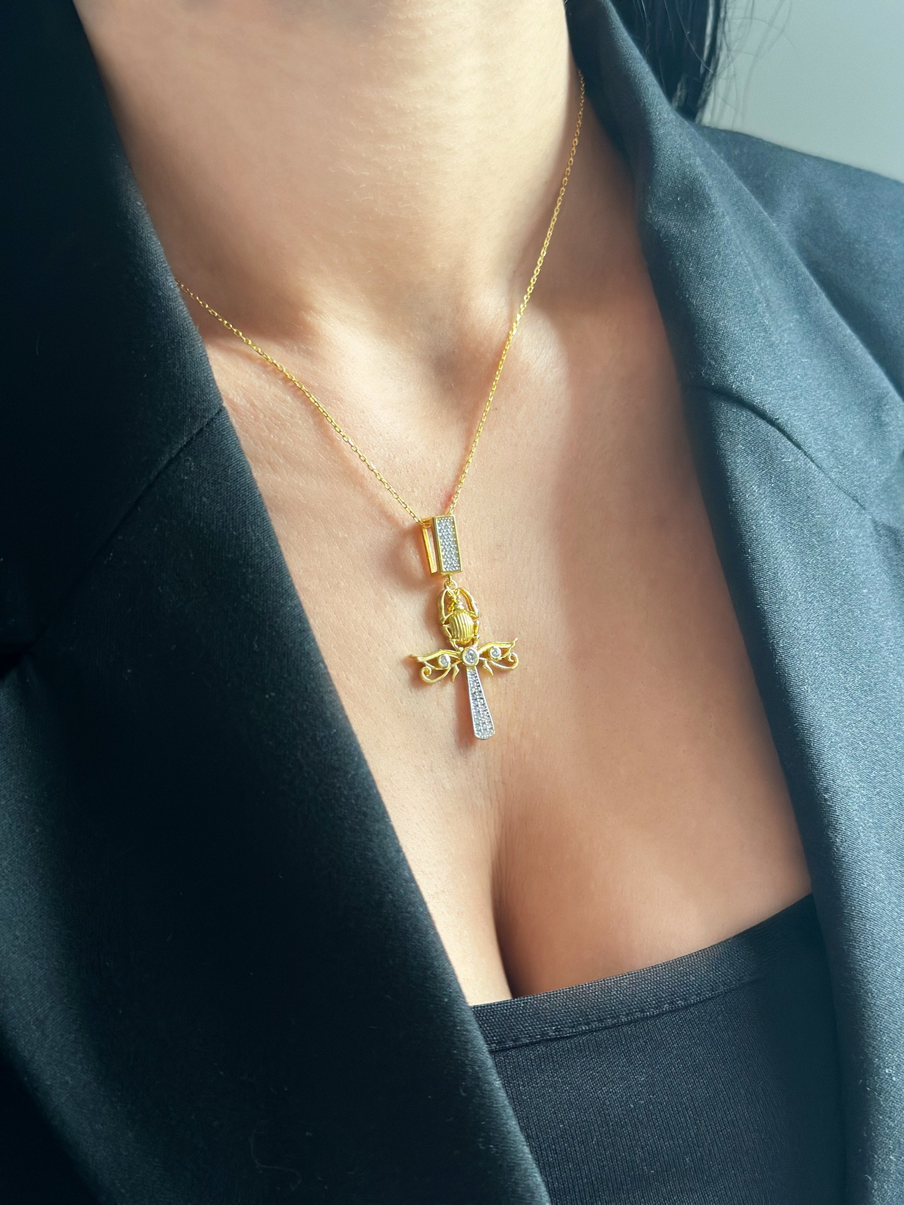 925 Gümüş | Scarab Ankh Kolye