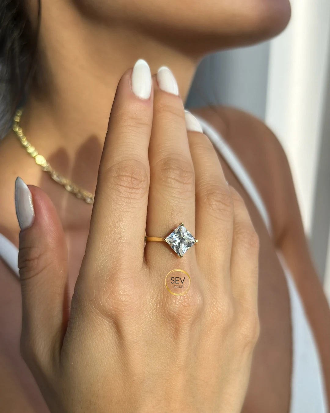 925 Gümüş | Tek Taş Kare Kesim Yüzük