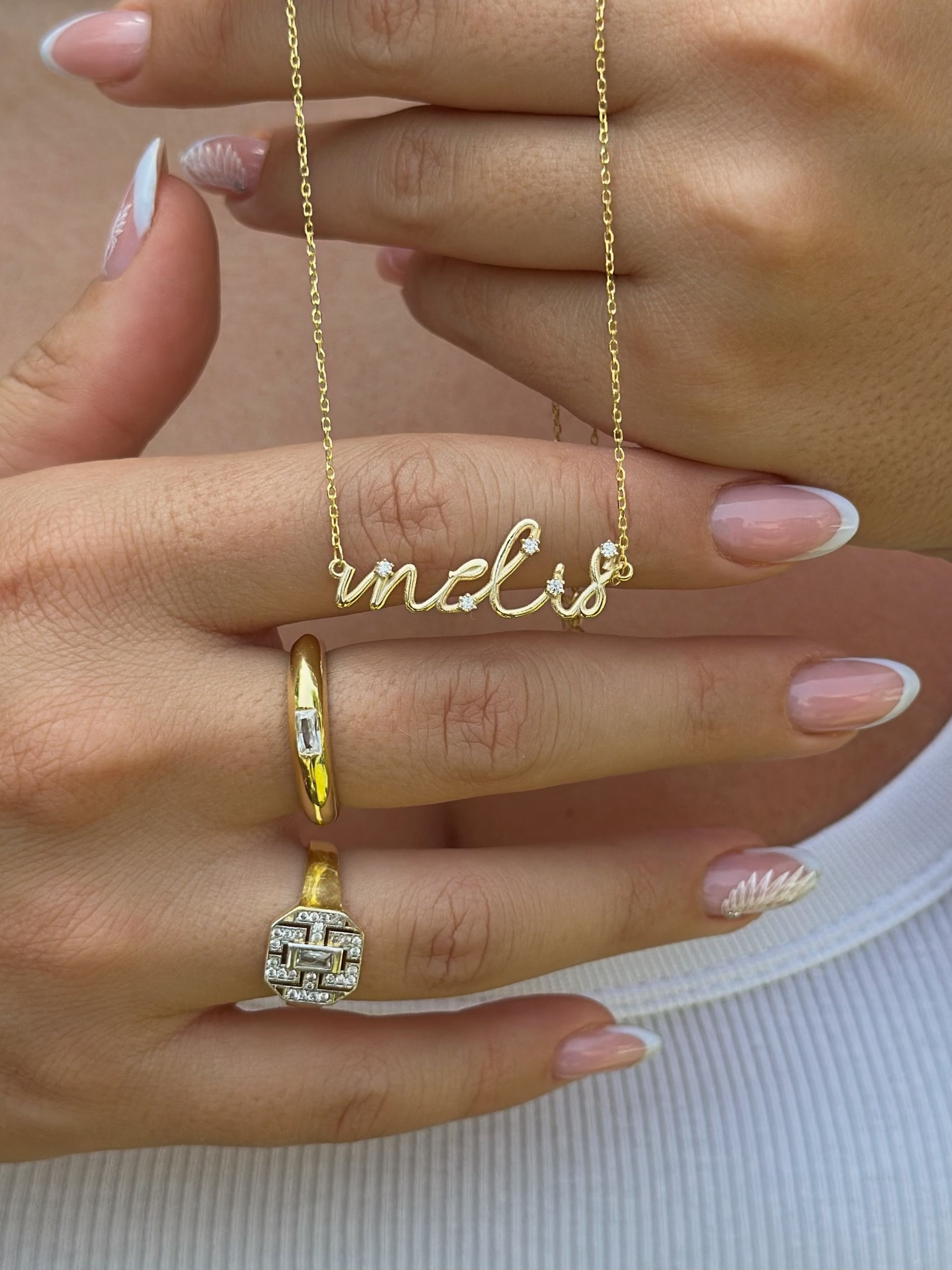 925 Gümüş | Taşlı Detay 3 Boyutlu İsim Kolye