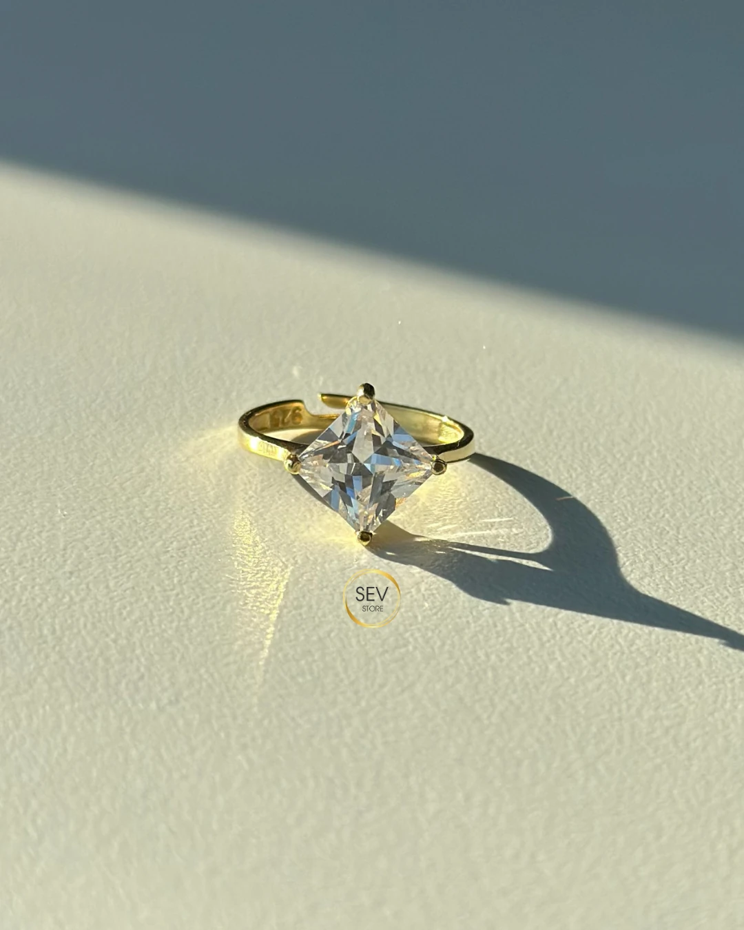 925 Gümüş | Tek Taş Kare Kesim Yüzük