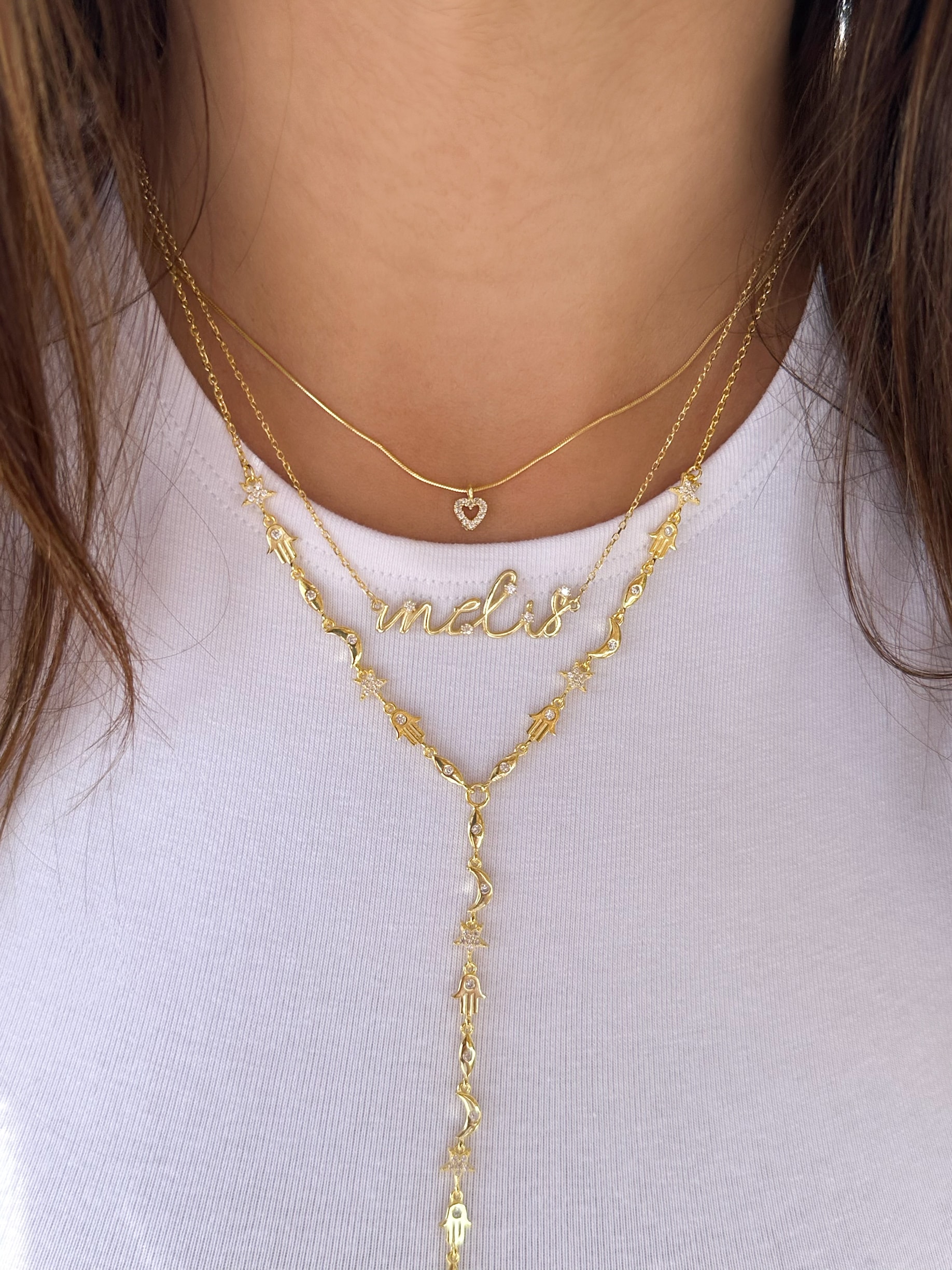 925 Gümüş | Taşlı Detay 3 Boyutlu İsim Kolye