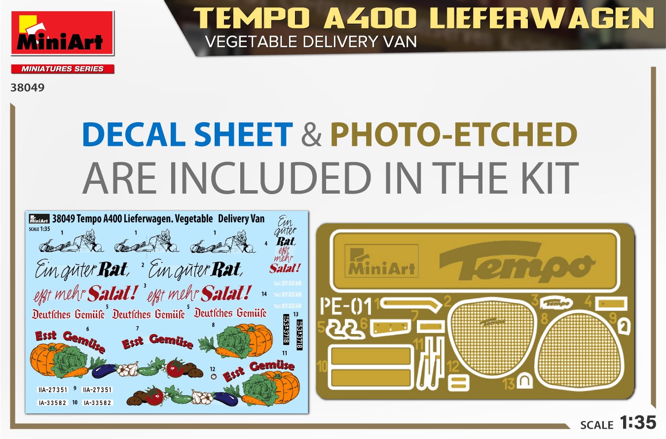 MiniArt 38049 1:35 Tempo A400 Lieferwagen. Sebze Taşıma Aracı
