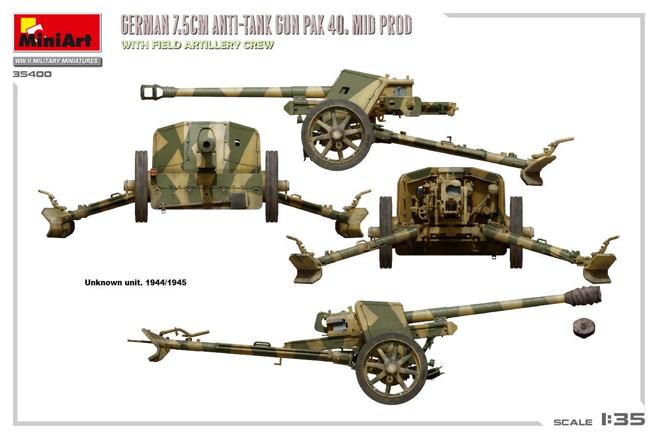 MiniArt 35400 1:35 Topçu Mürettebatı ile Alman 7,5cm. Anti-Tank Gun PaK 40. Mid. Prod.