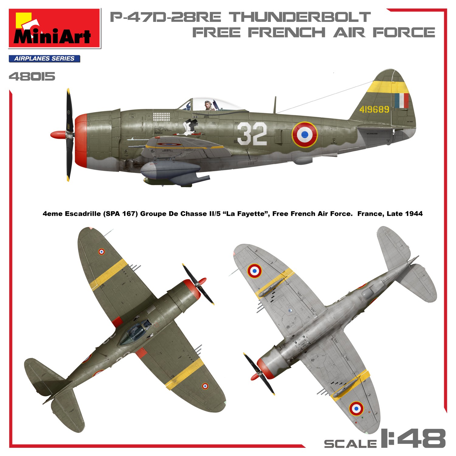 MiniArt 1:48 P-47D-28RE Thunderbolt Özgür Fransız Hava Kuvvetleri. Basic Kit.