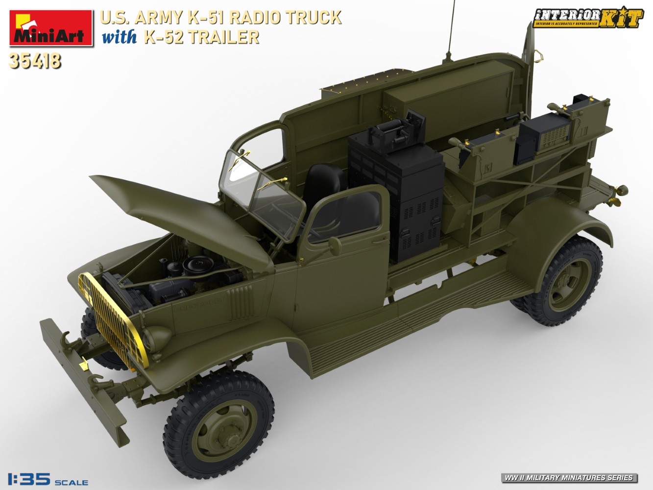 MiniArt 35418 1:35 1:35 ABD Ordusu K-51 Telsiz Kamyonu K-52 Römorku ile. Interior Kit.