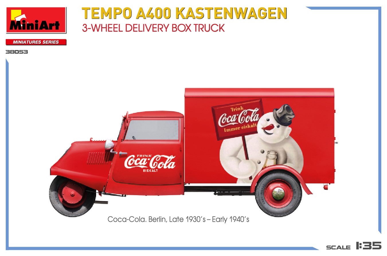 MiniArt 38053 1:35 Tempo A400 Kastenwagen 3 Tekerlekli Teslimat Kasa Kamyonu