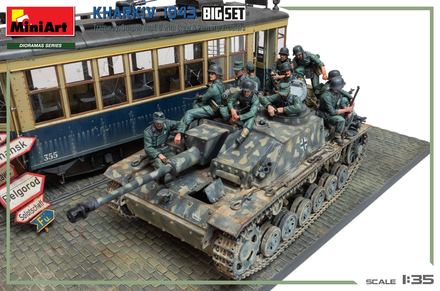 MiniArt 36067 1:35 Kharkiv 1943: Tramvay ve Stug. III Ausf. Mürettebatla birlikte G. Büyük Set