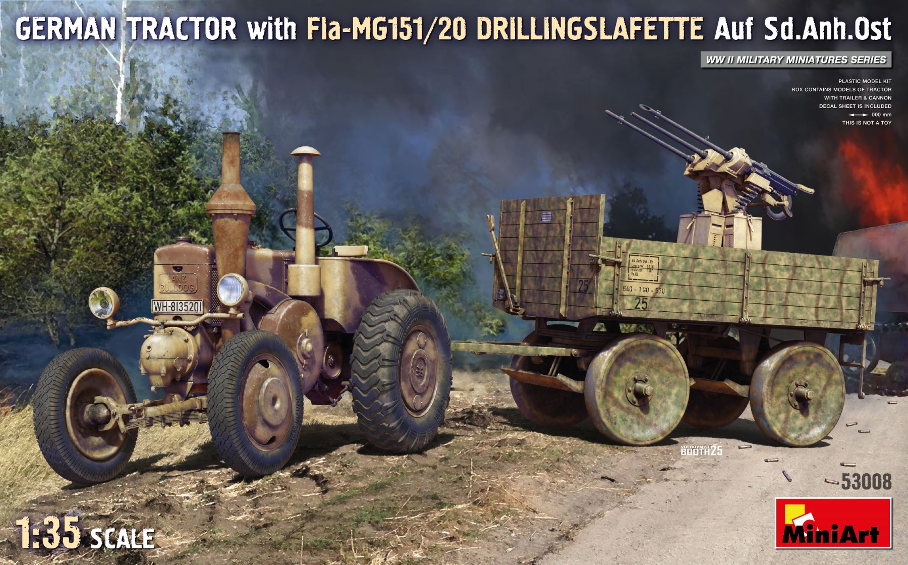 MiniArt 53008 1:35 Alman Traktör Fla-MG 151/20 Drillingslafette Auf. Sd. Anh. Ost Maketi