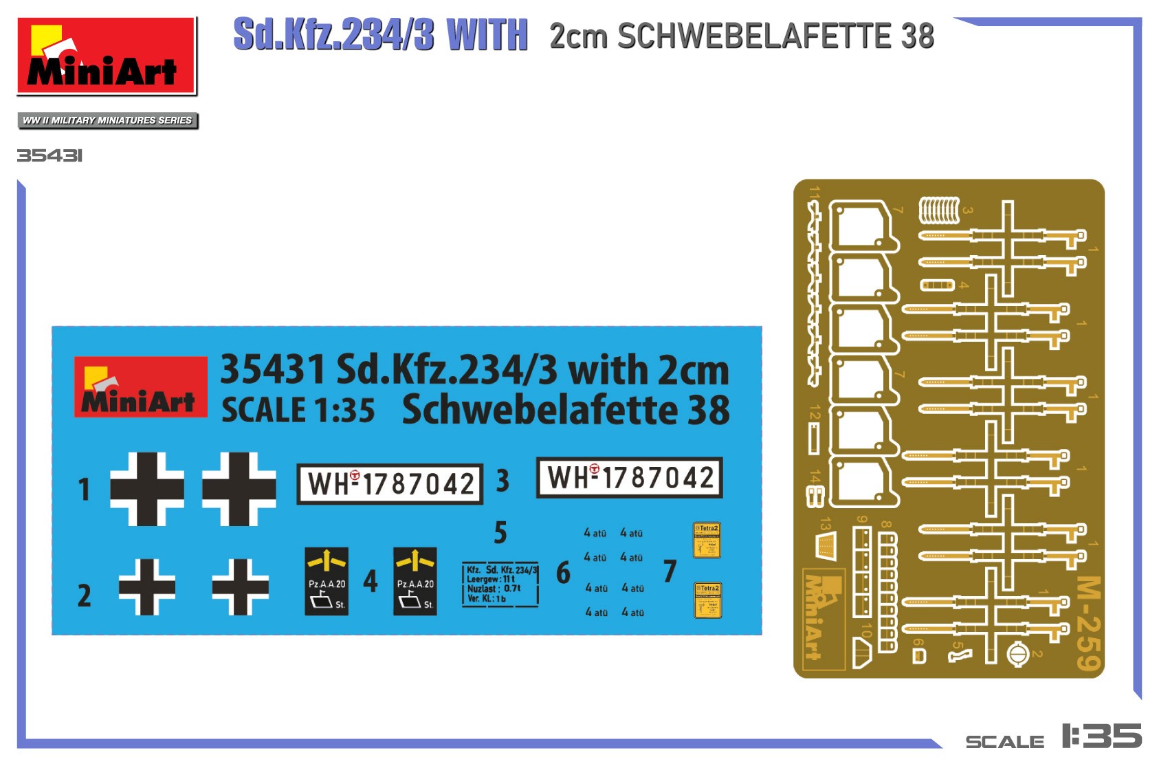 MiniArt 35431 1:35 Sd.Kfz.234/3 2cm Schwebelafette 38 ile