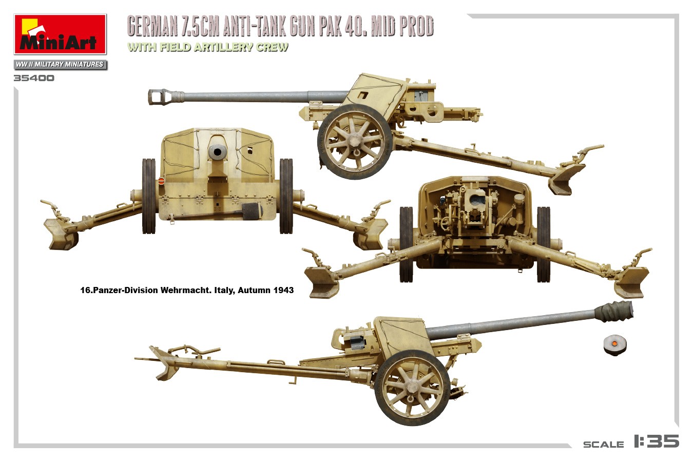 MiniArt 35400 1:35 Topçu Mürettebatı ile Alman 7,5cm. Anti-Tank Gun PaK 40. Mid. Prod.