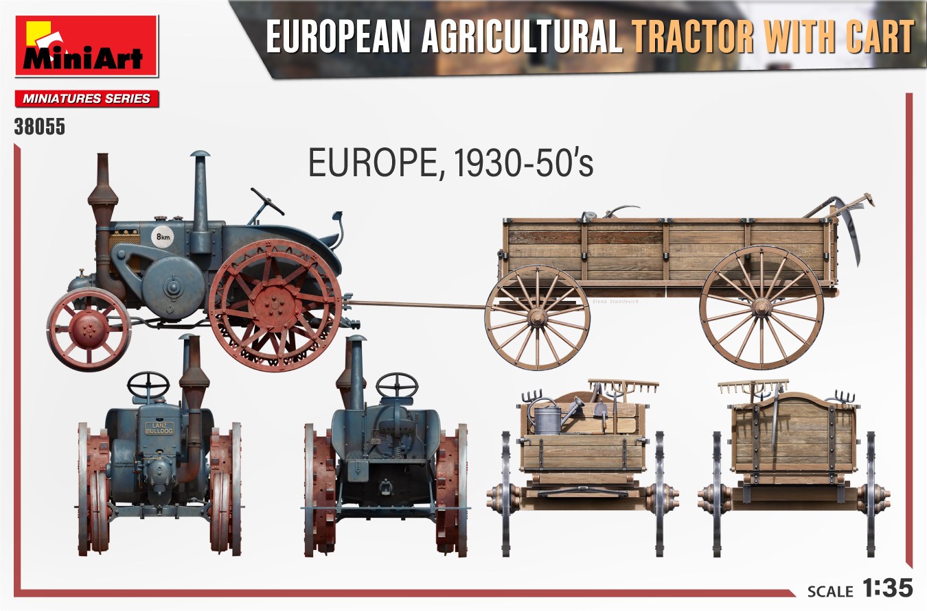 MiniArt 38055 1:35 Avrupa Tarım Traktörü. At Arabası ile birlikte