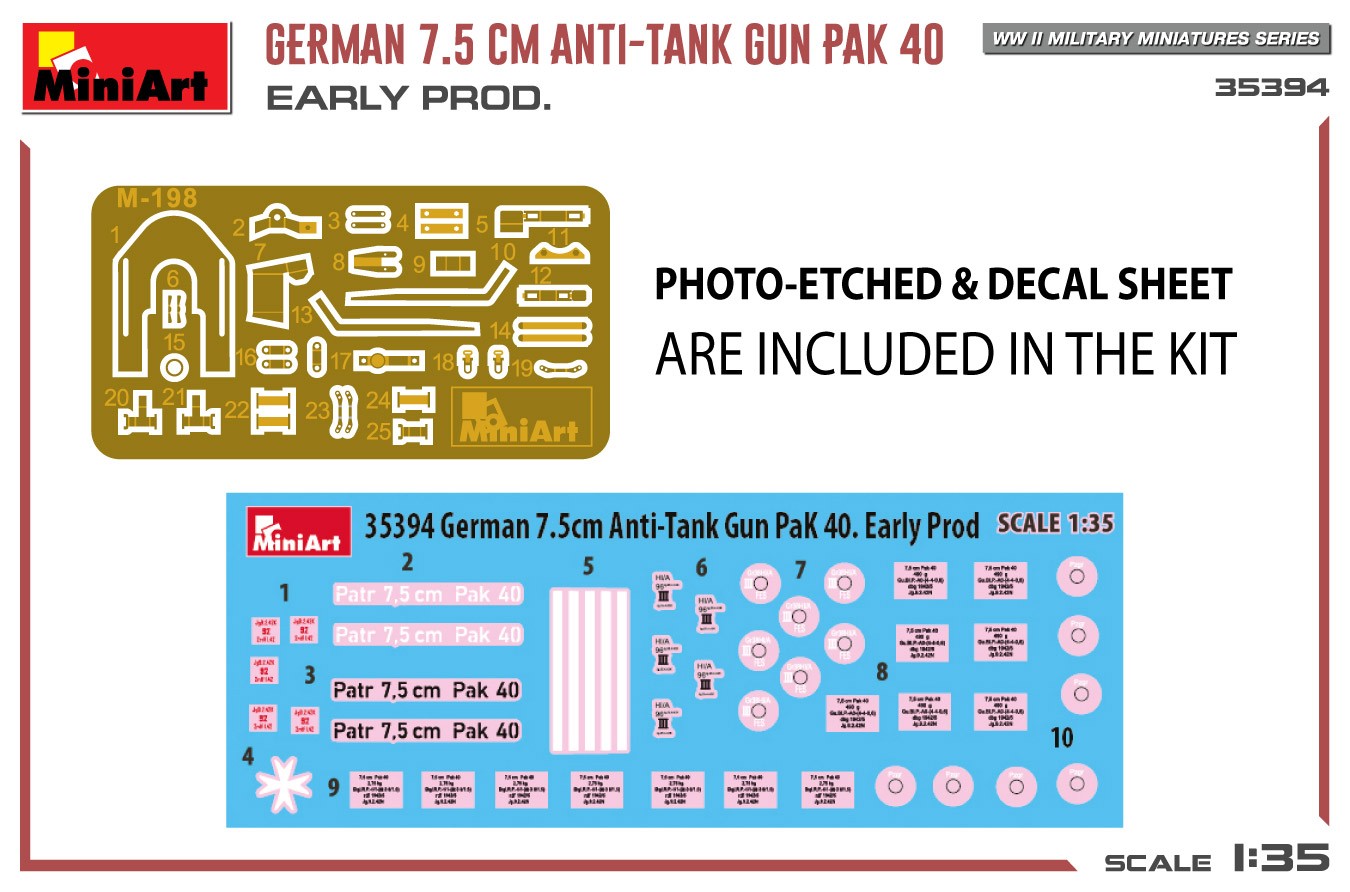 MiniArt 35394 1:35 Alman 7,5 cm Tanksavar Topu PaK40. Early Production