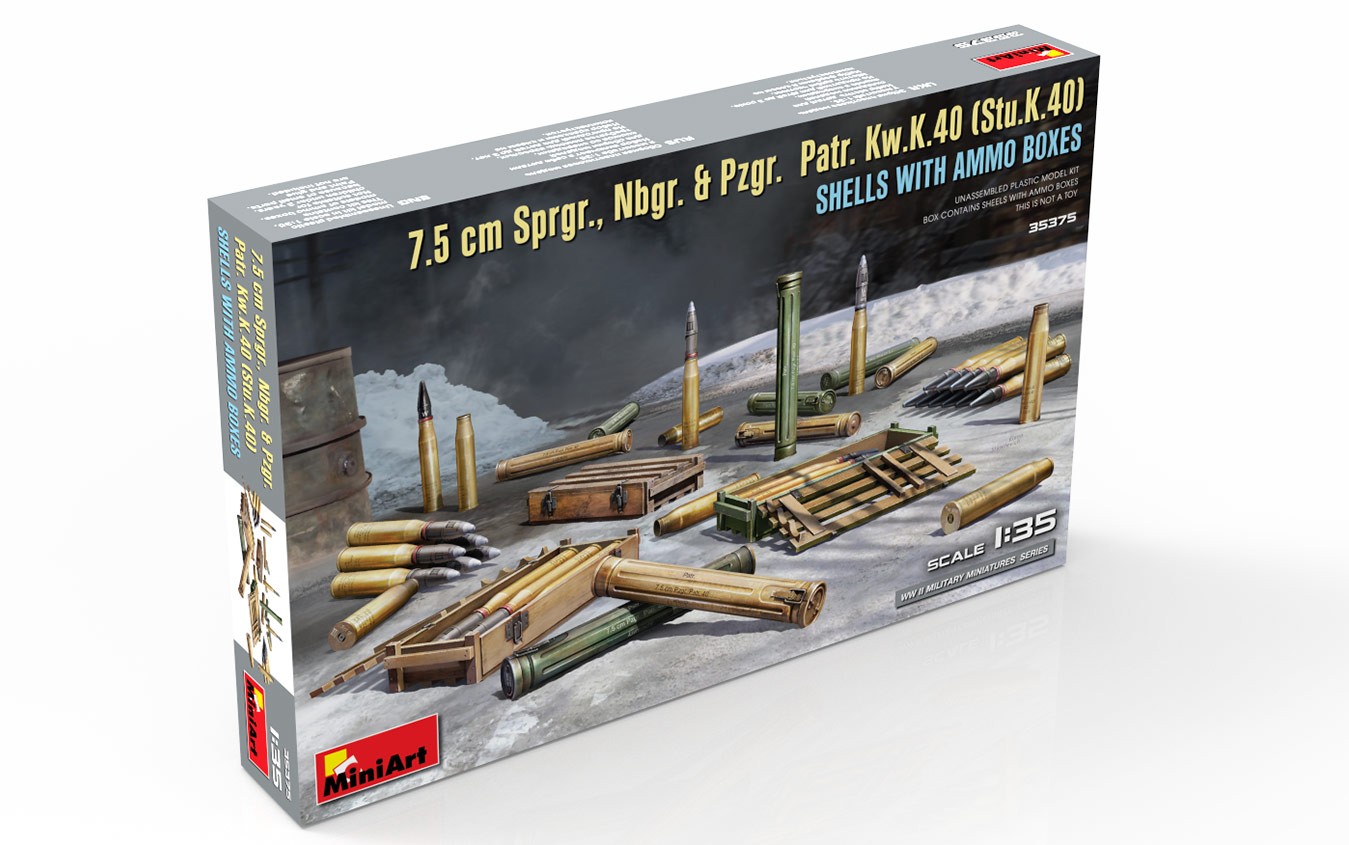 MiniArt 35375 1:35 7.5 cm Sprgr., Nbgr. & Pzgr.  Patr. Kw.K.40 (Stu.K.40)  Mermiler ve Cephane Kutuları