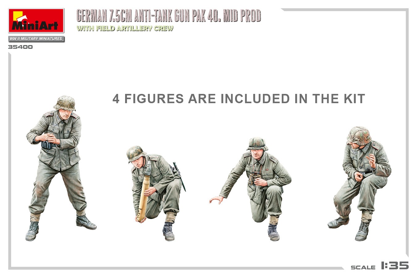 MiniArt 35400 1:35 Topçu Mürettebatı ile Alman 7,5cm. Anti-Tank Gun PaK 40. Mid. Prod.