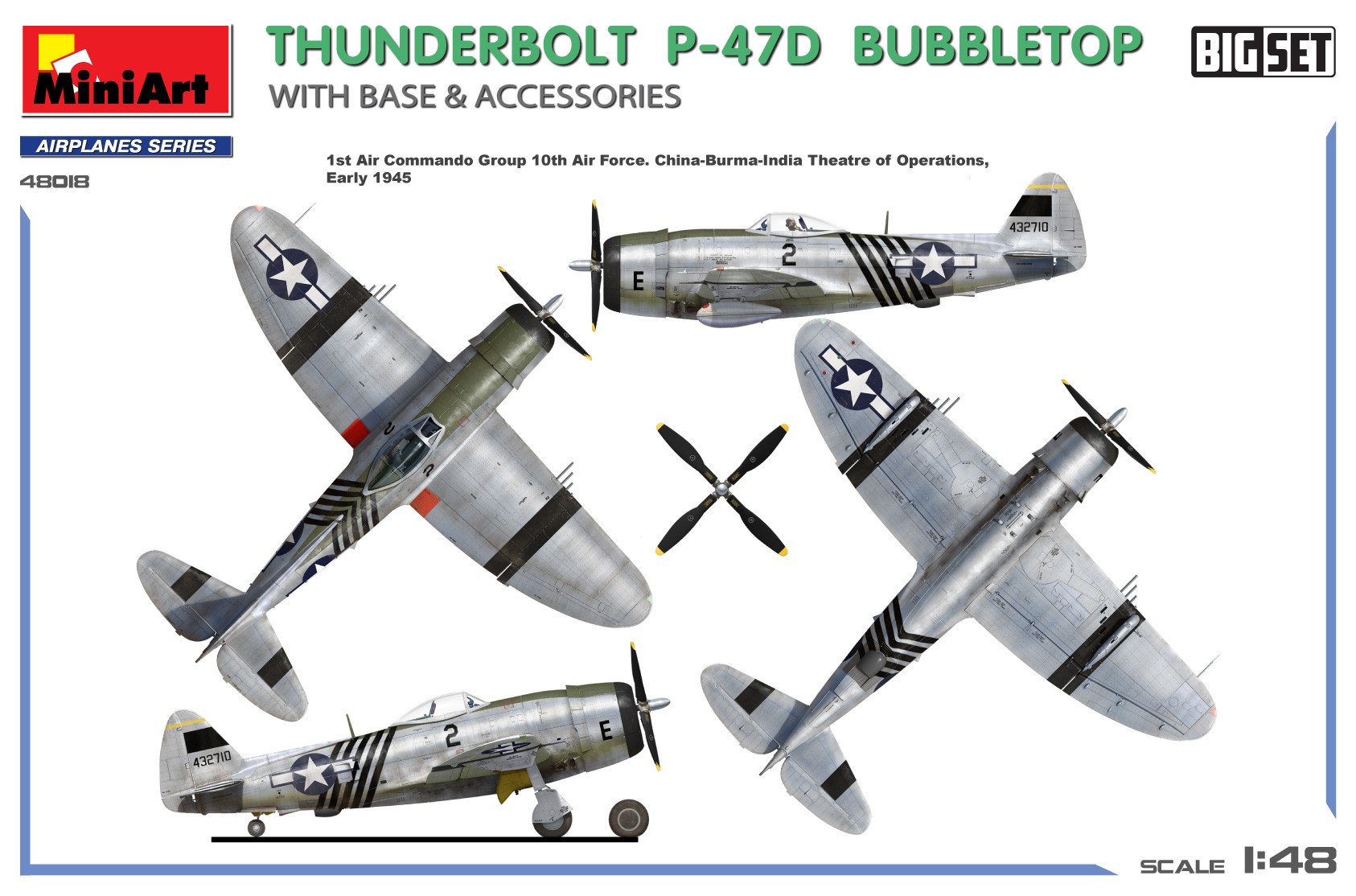MiniArt 48018 1:48 Thunderbolt P-47D Balonlu Üst Taban ve Aksesuarlar. Büyük Set