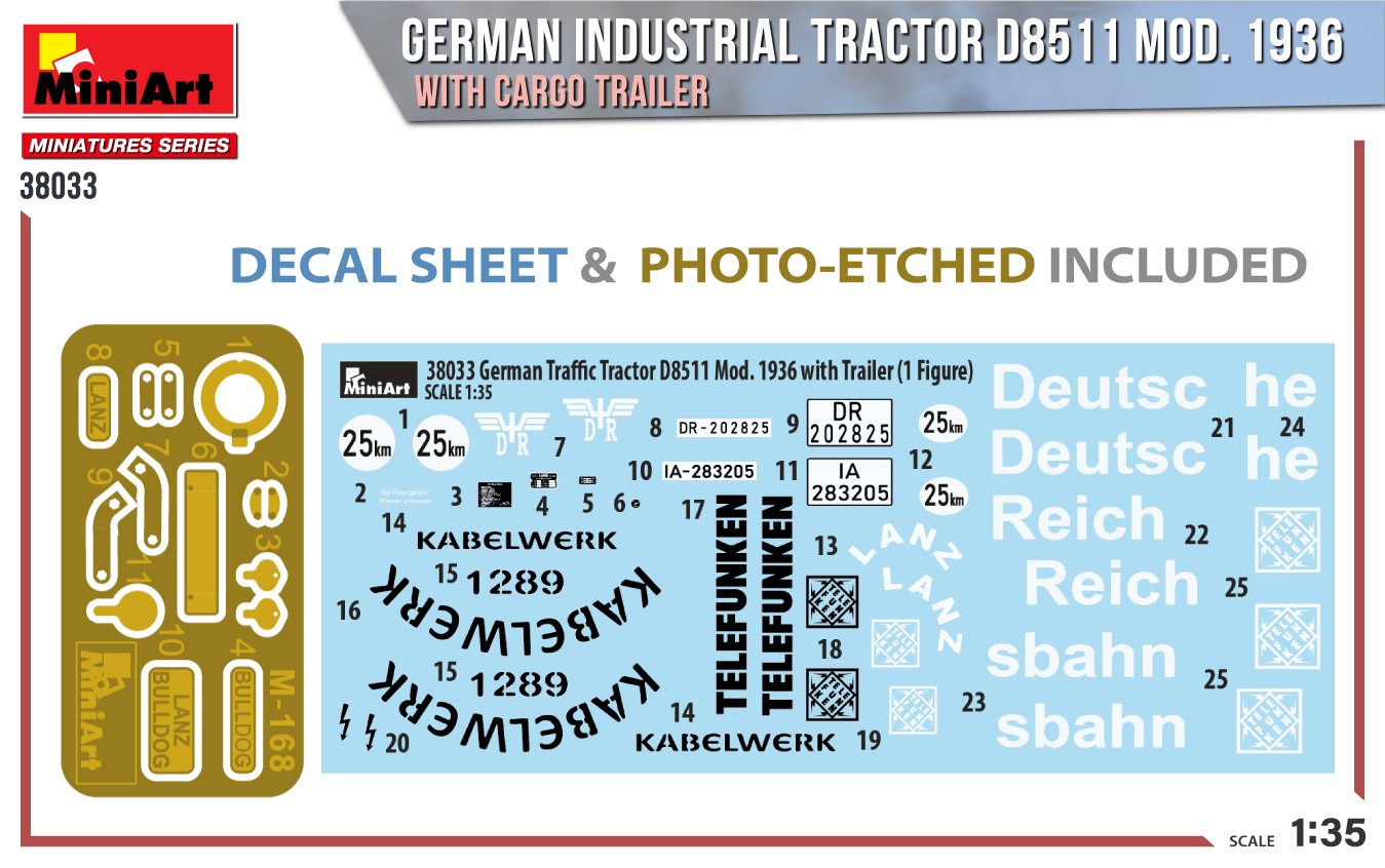 MiniArt 38033 1:35 Alman Endrüstriyel Traktör D8511. 1936 Model Taşıma Aracı ile birlikte(1 adet figür)