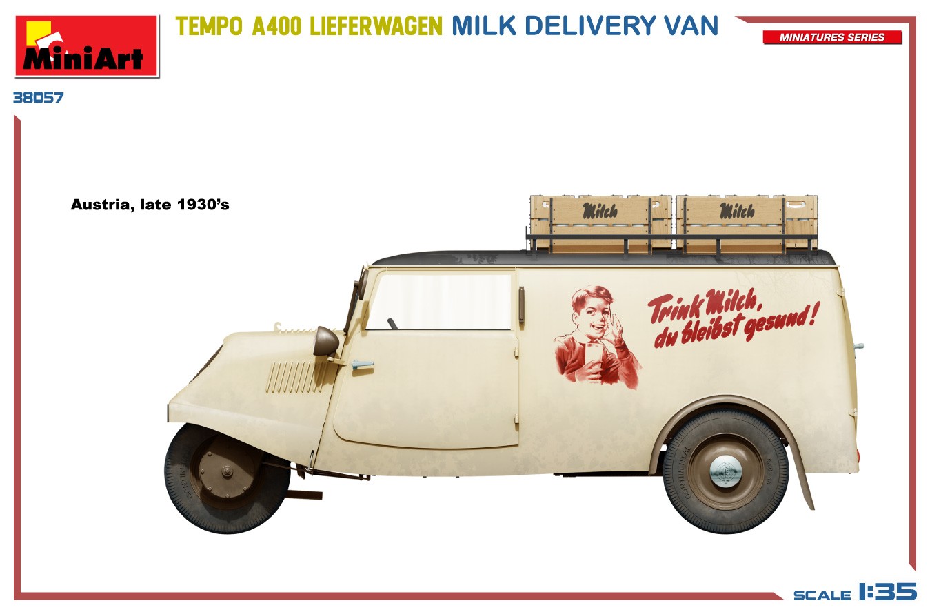 MiniArt 38057 1:35 Tempo A400 Lieferwagen. Süt Teslimat Kamyoneti